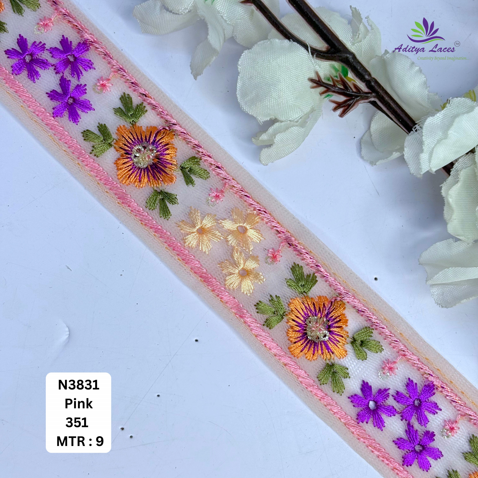 Decorative Embroidered Net Lace Border for Saree Bridal Wear