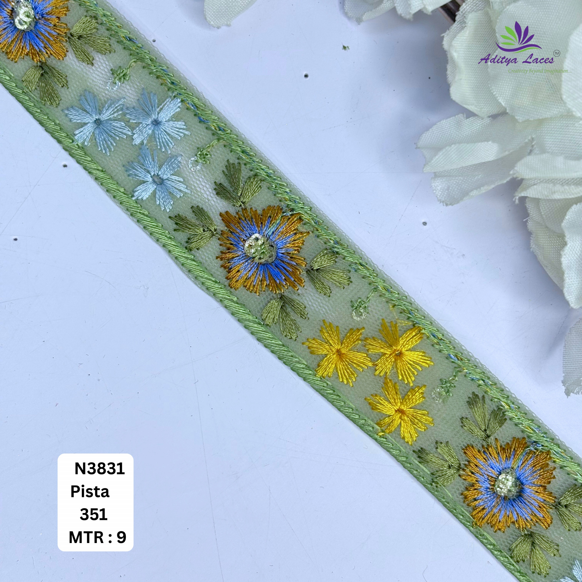 Decorative Embroidered Net Lace Border for Saree Bridal Wear