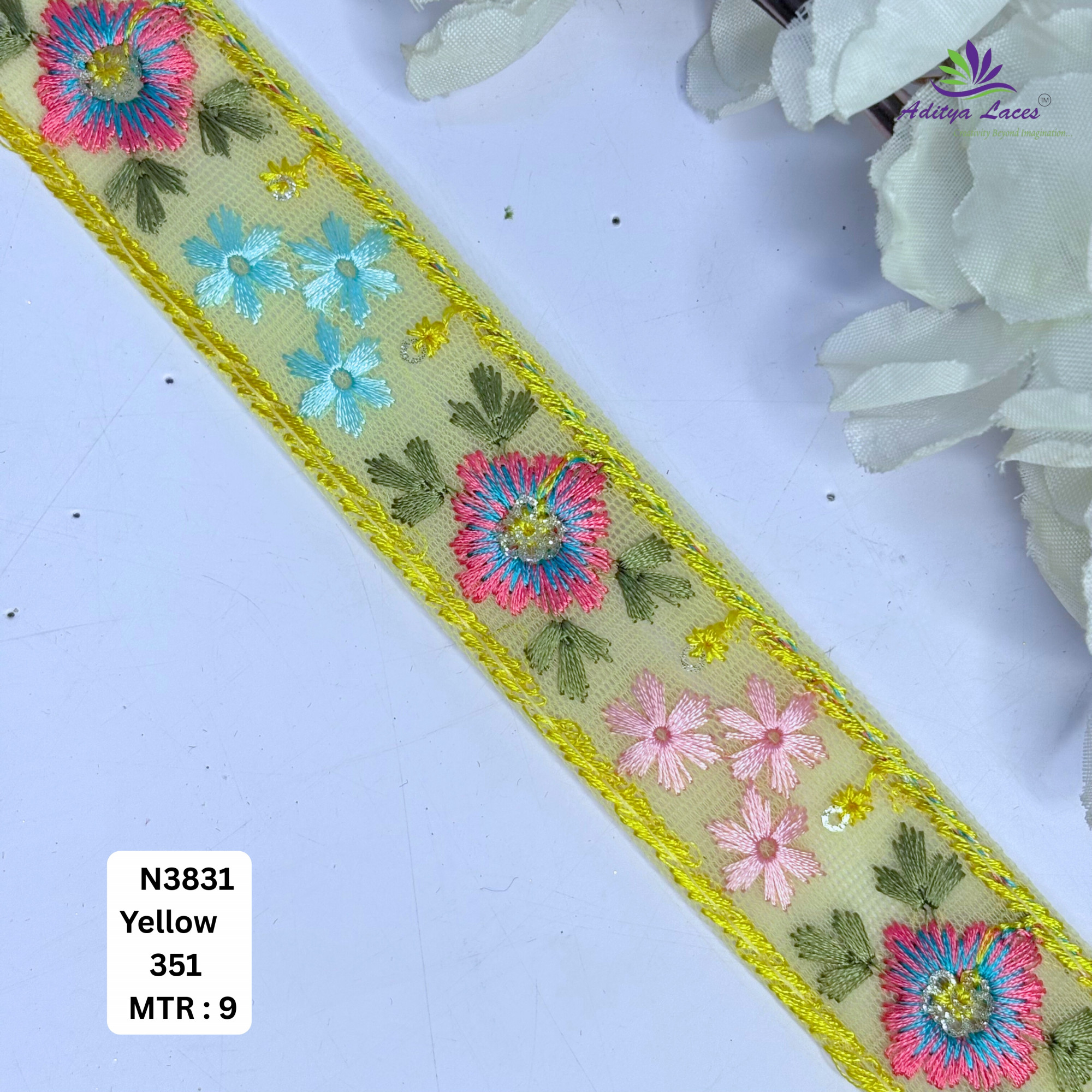 Decorative Embroidered Net Lace Border for Saree Bridal Wear