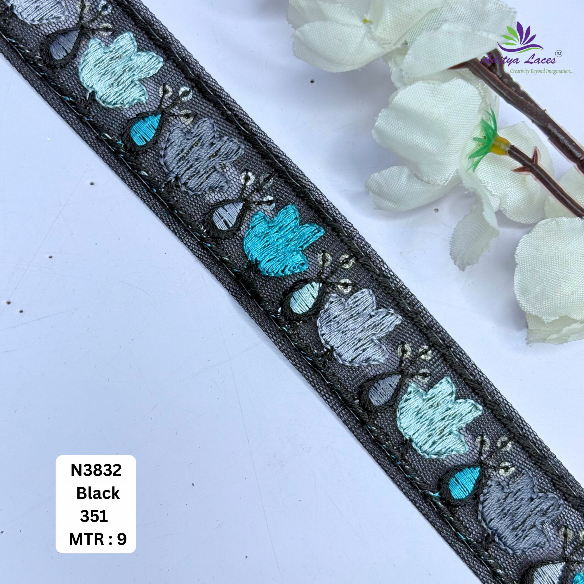 Floral Embroidered Net Lace Border for Saree Bridal Wear