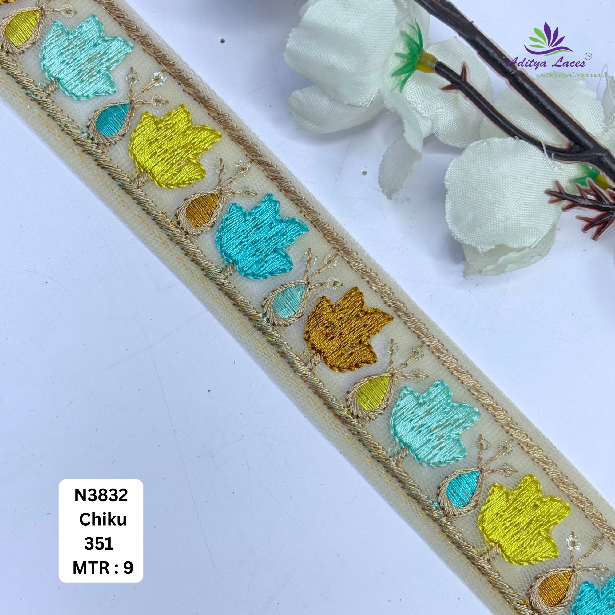 Floral Embroidered Net Lace Border for Saree Bridal Wear