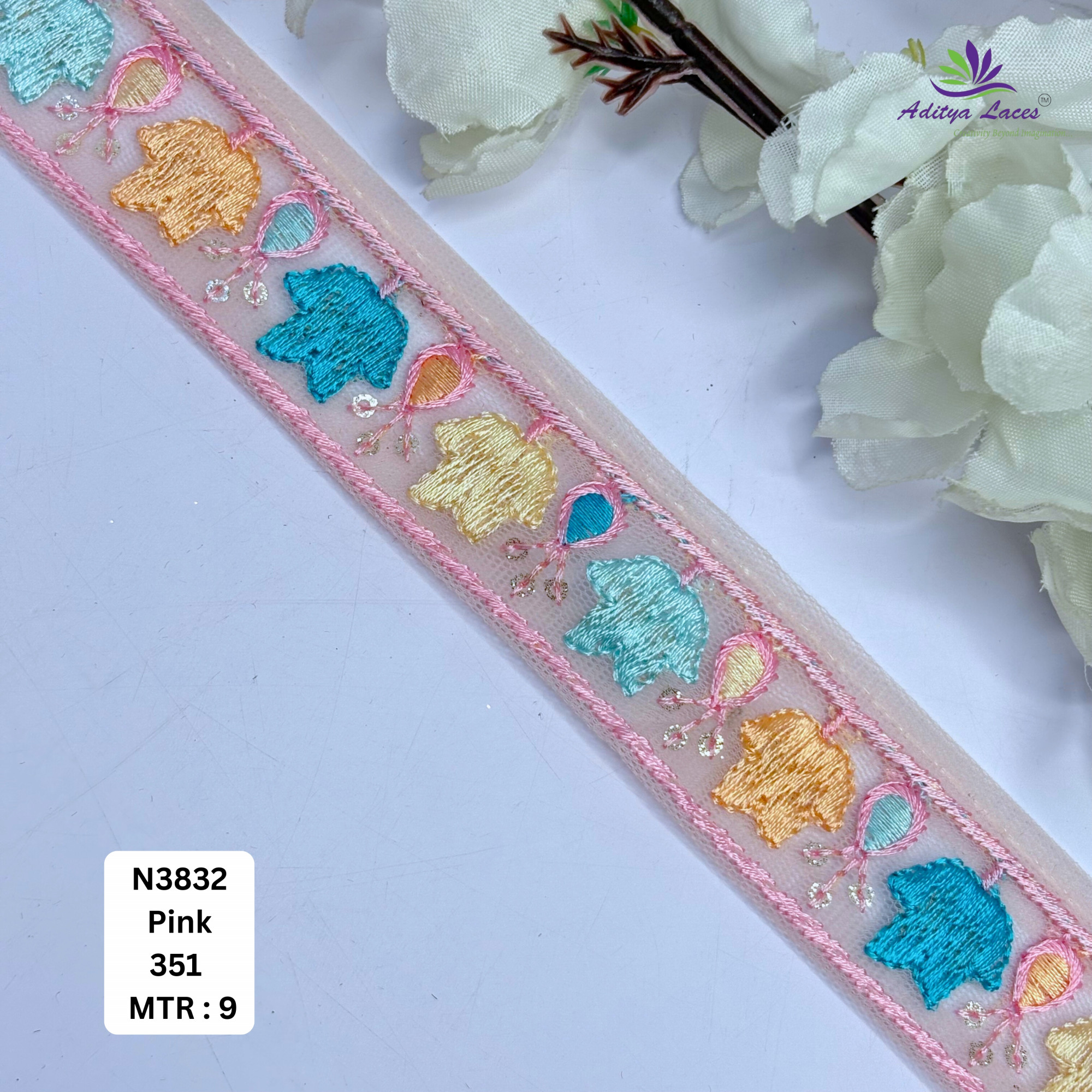 Floral Embroidered Net Lace Border for Saree Bridal Wear