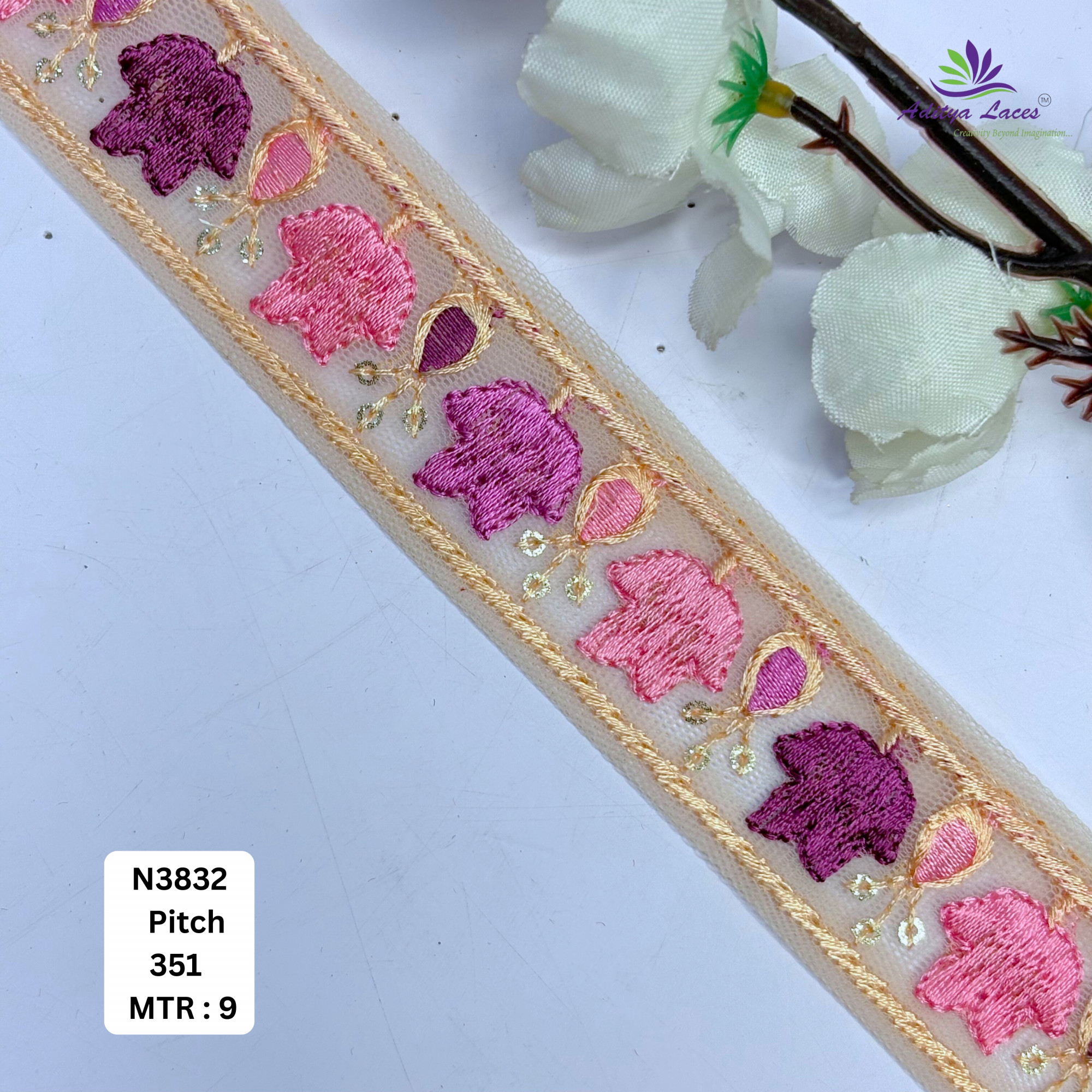 Floral Embroidered Net Lace Border for Saree Bridal Wear