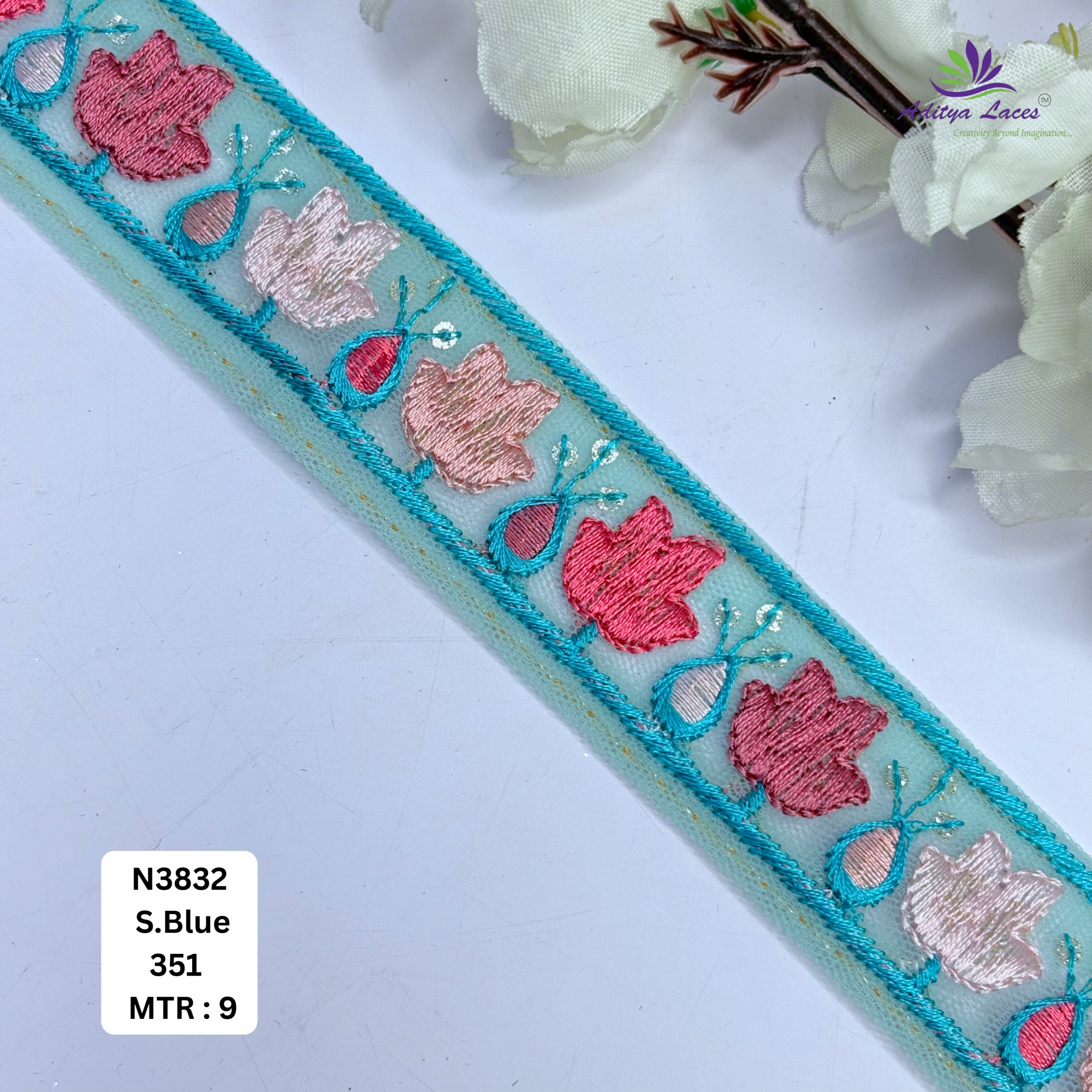 Floral Embroidered Net Lace Border for Saree Bridal Wear