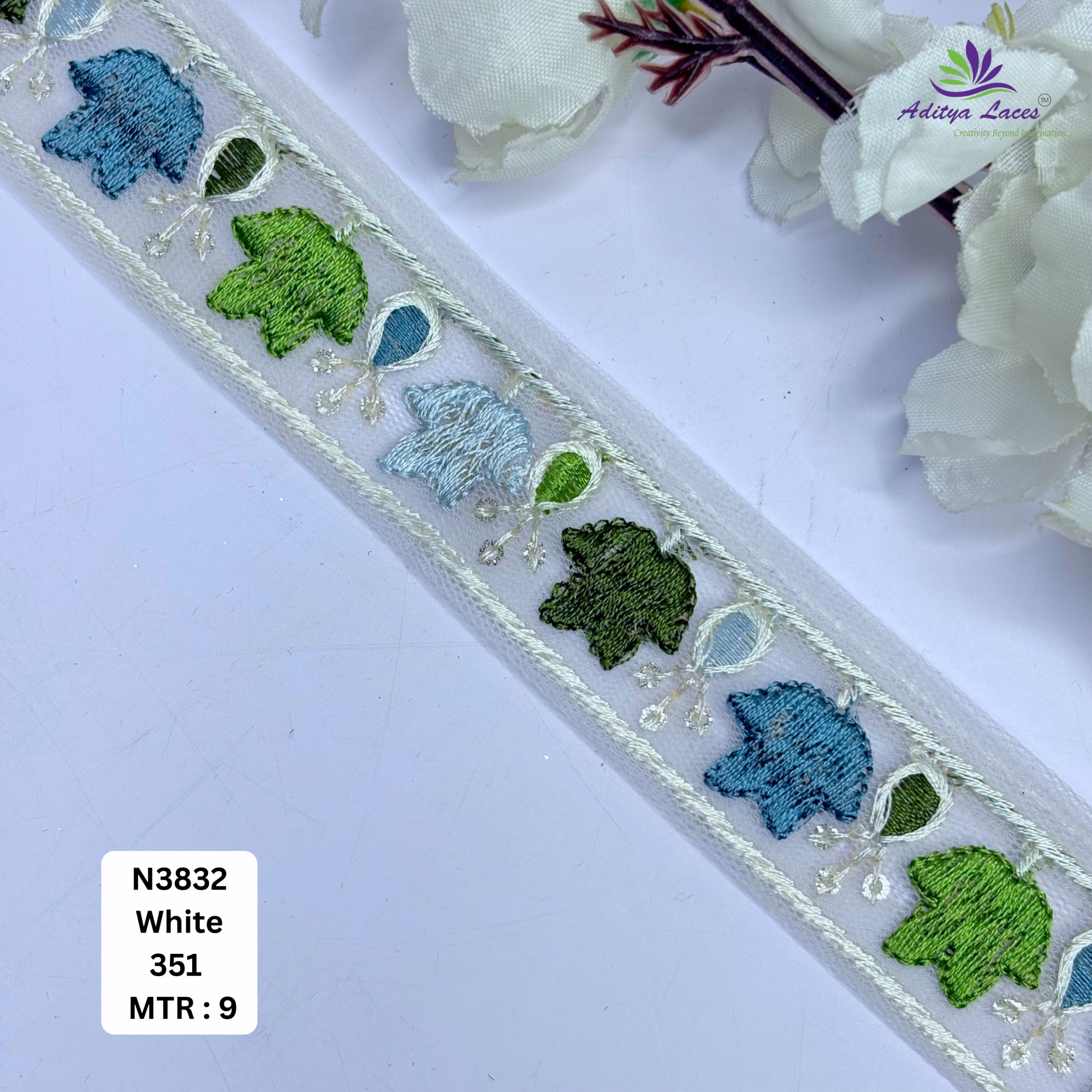 Floral Embroidered Net Lace Border for Saree Bridal Wear