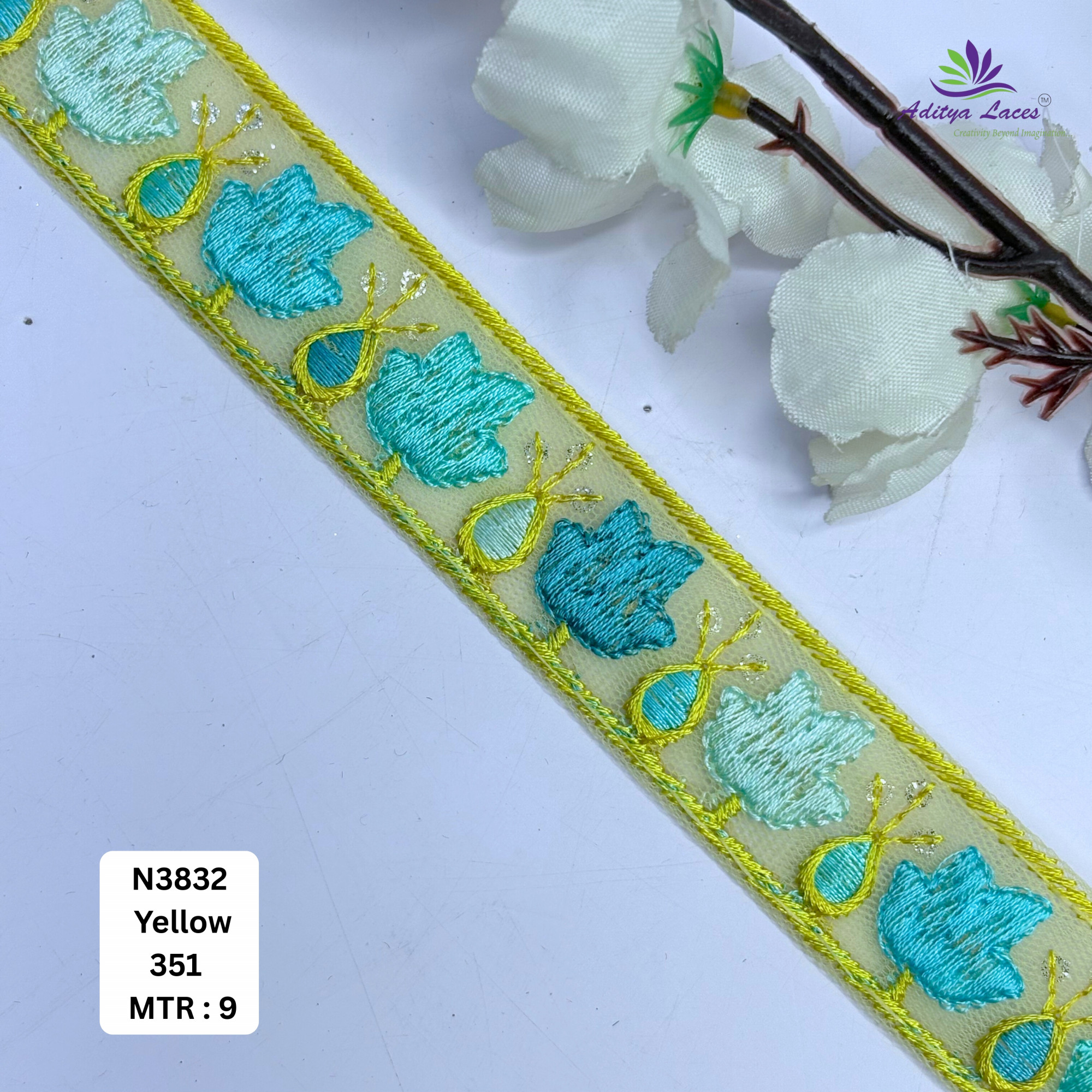 Floral Embroidered Net Lace Border for Saree Bridal Wear