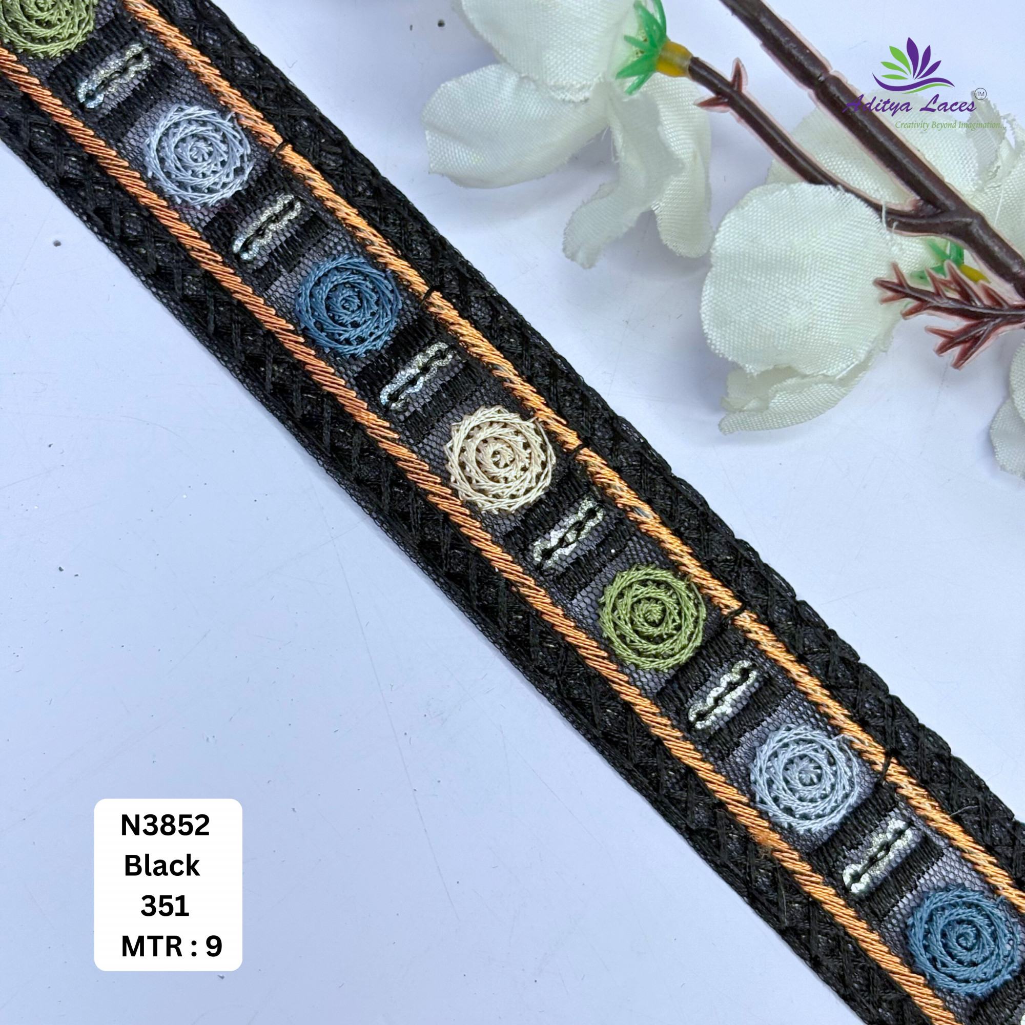 Decorative Embroidered Net Lace Border for Saree Bridal Wear