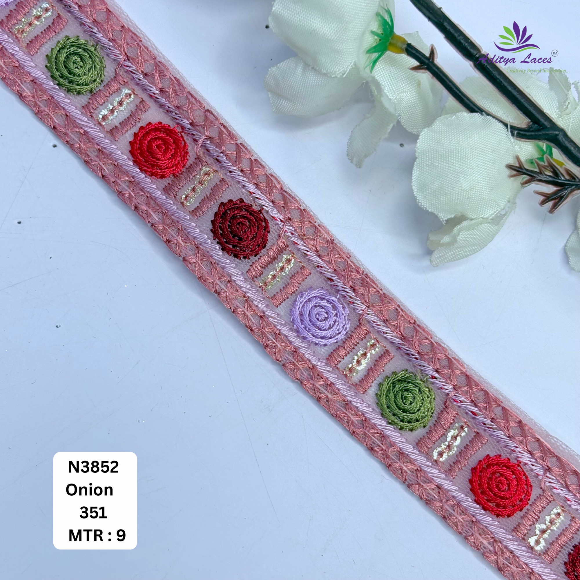 Decorative Embroidered Net Lace Border for Saree Bridal Wear