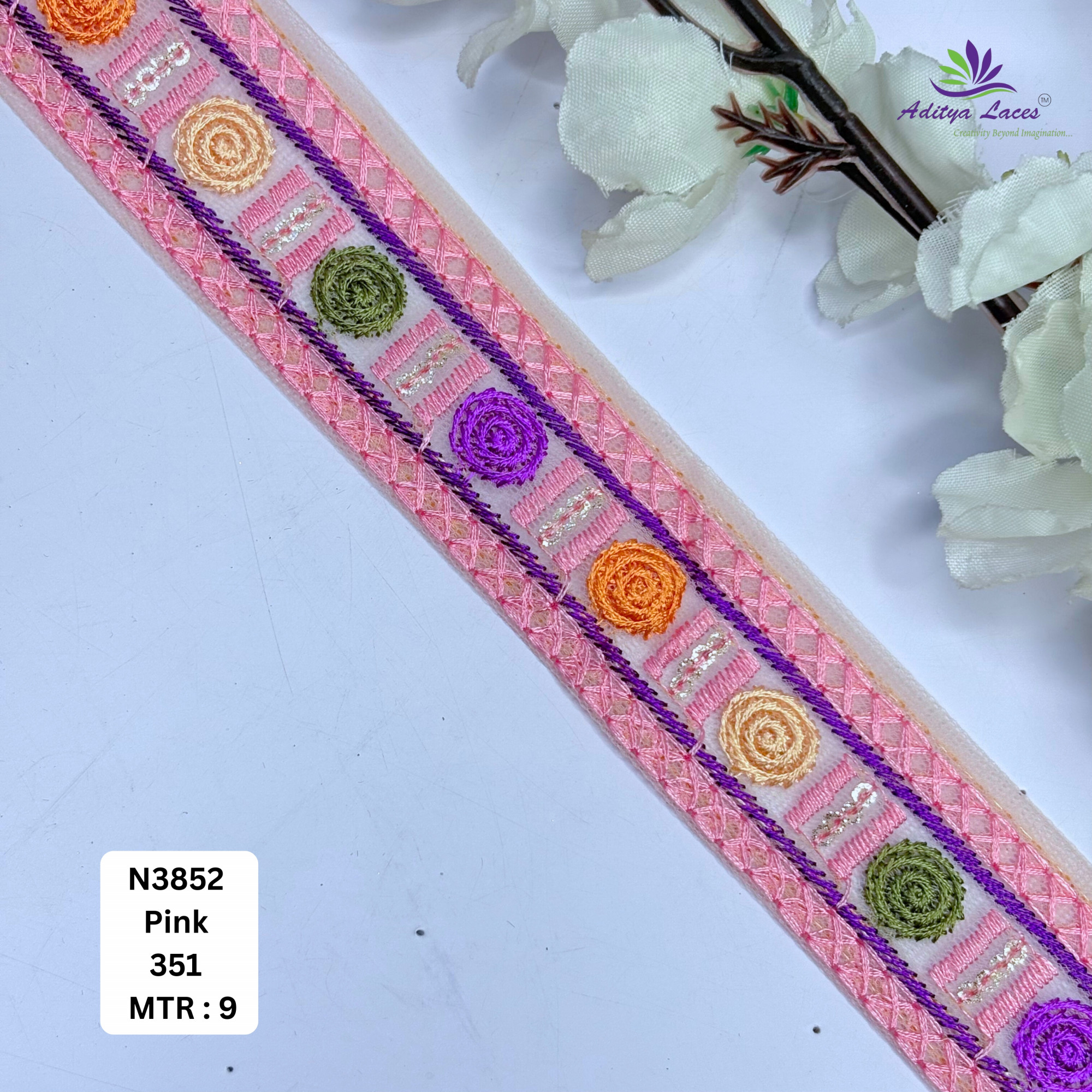Decorative Embroidered Net Lace Border for Saree Bridal Wear