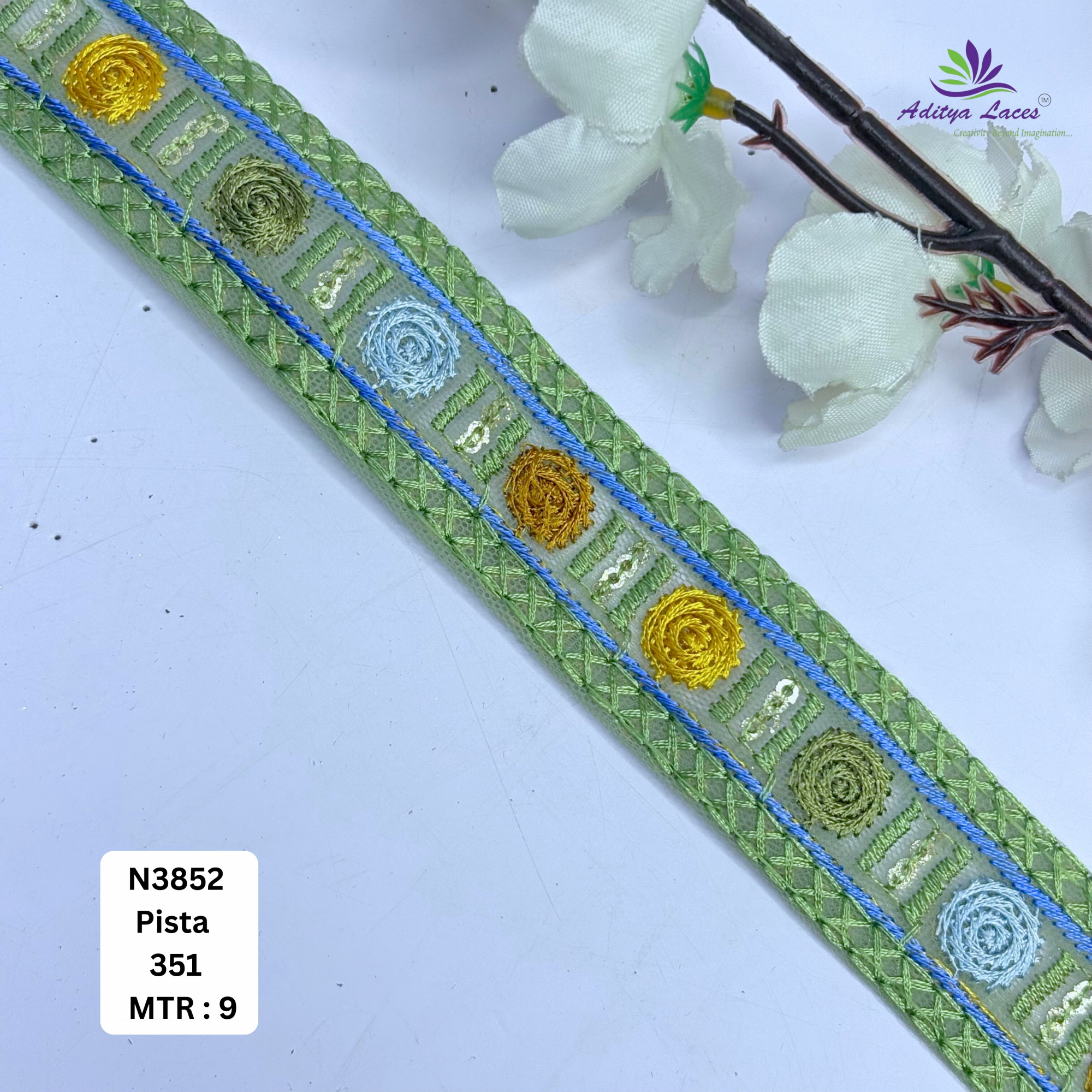 Decorative Embroidered Net Lace Border for Saree Bridal Wear