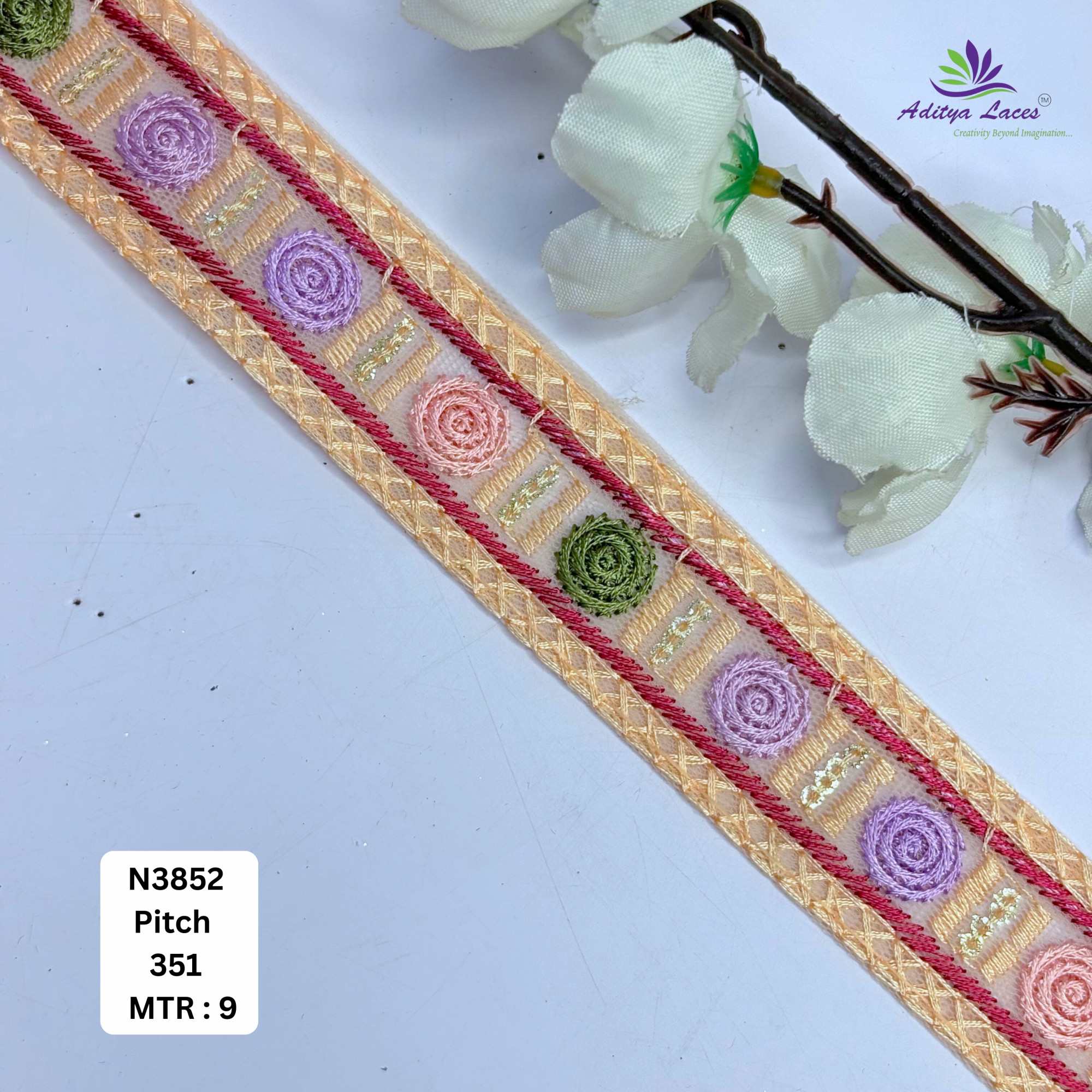 Decorative Embroidered Net Lace Border for Saree Bridal Wear