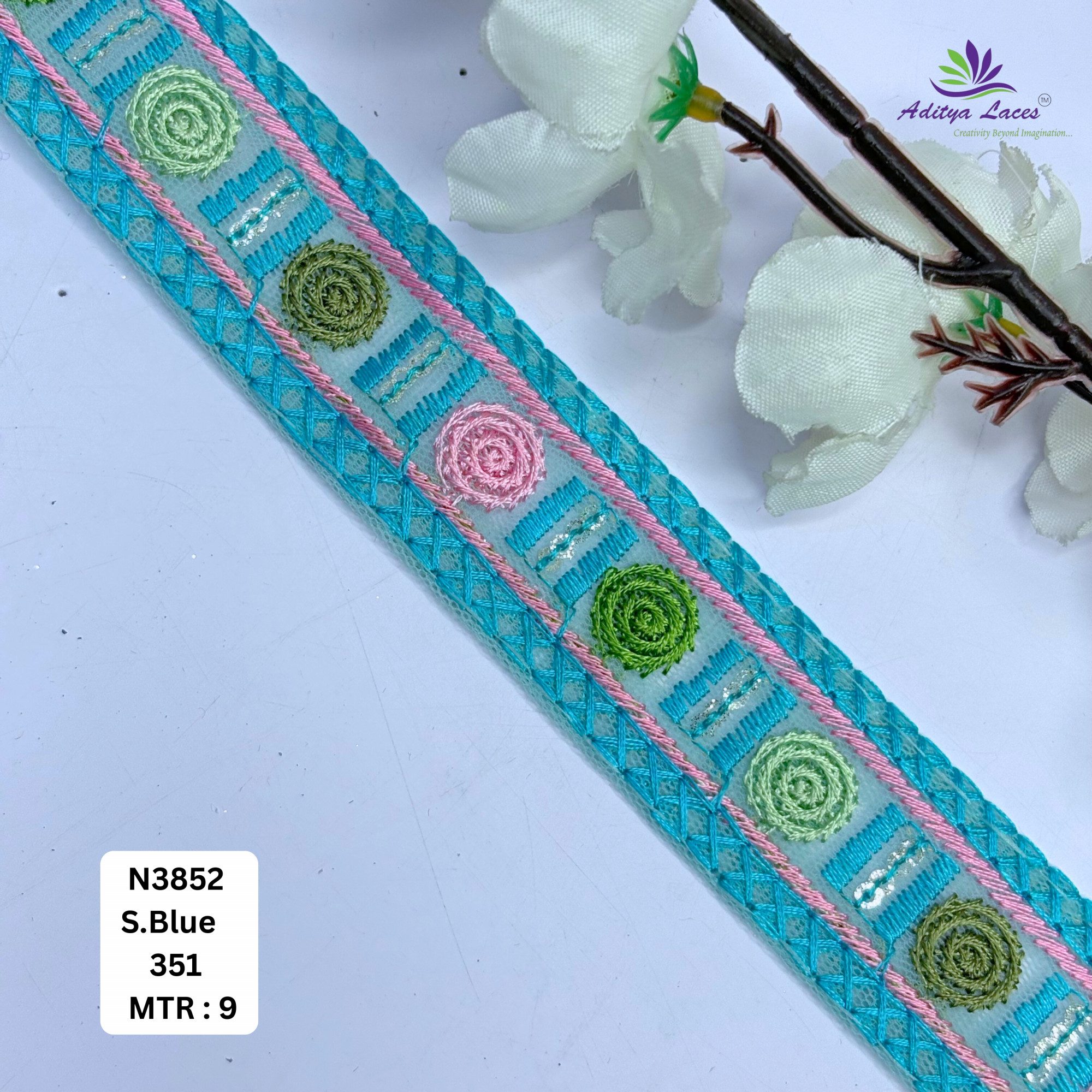 Decorative Embroidered Net Lace Border for Saree Bridal Wear