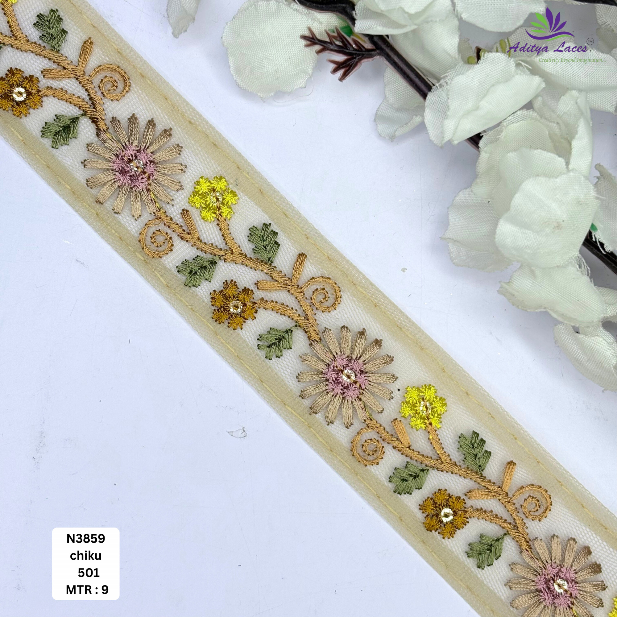 Pink Floral Net Embroidery Lace Trim Designer Saree Border Bridal Decorative Lace for Ethnic Fashion Wholesale Supplier