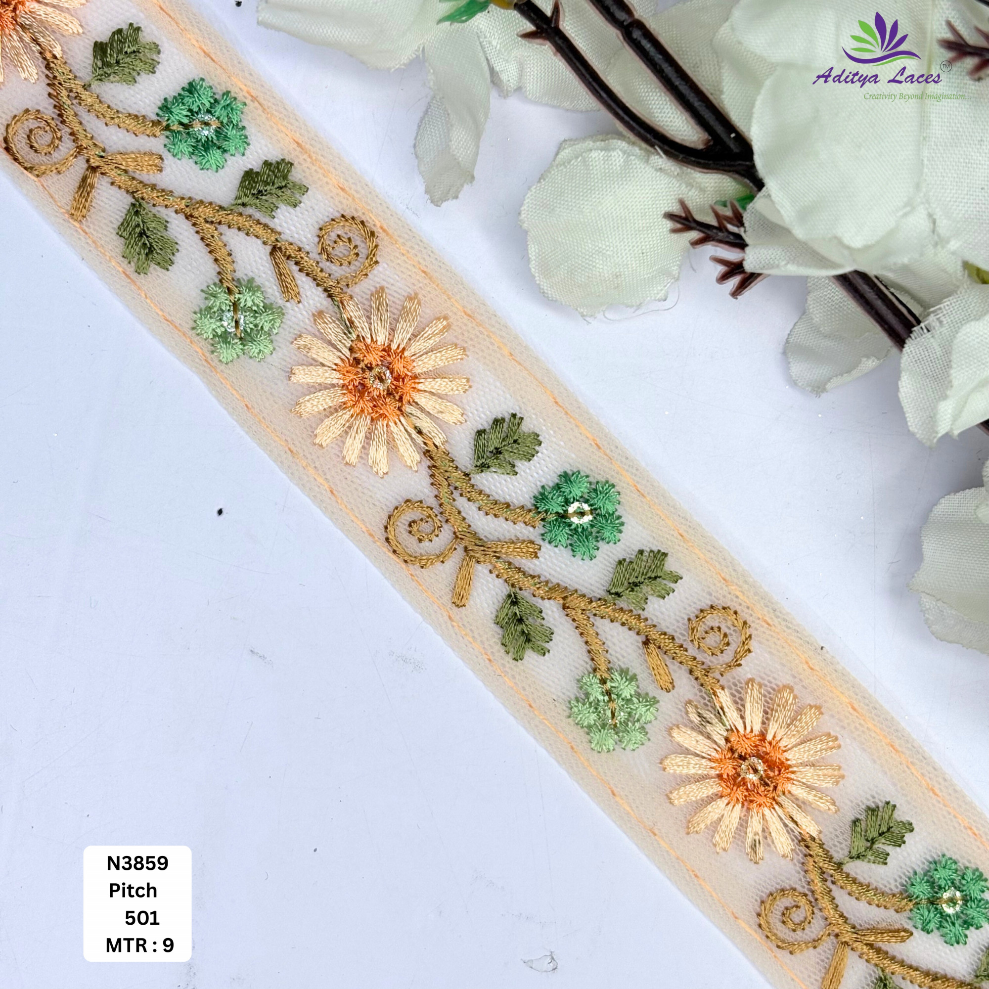 Pink Floral Net Embroidery Lace Trim Designer Saree Border Bridal Decorative Lace for Ethnic Fashion Wholesale Supplier