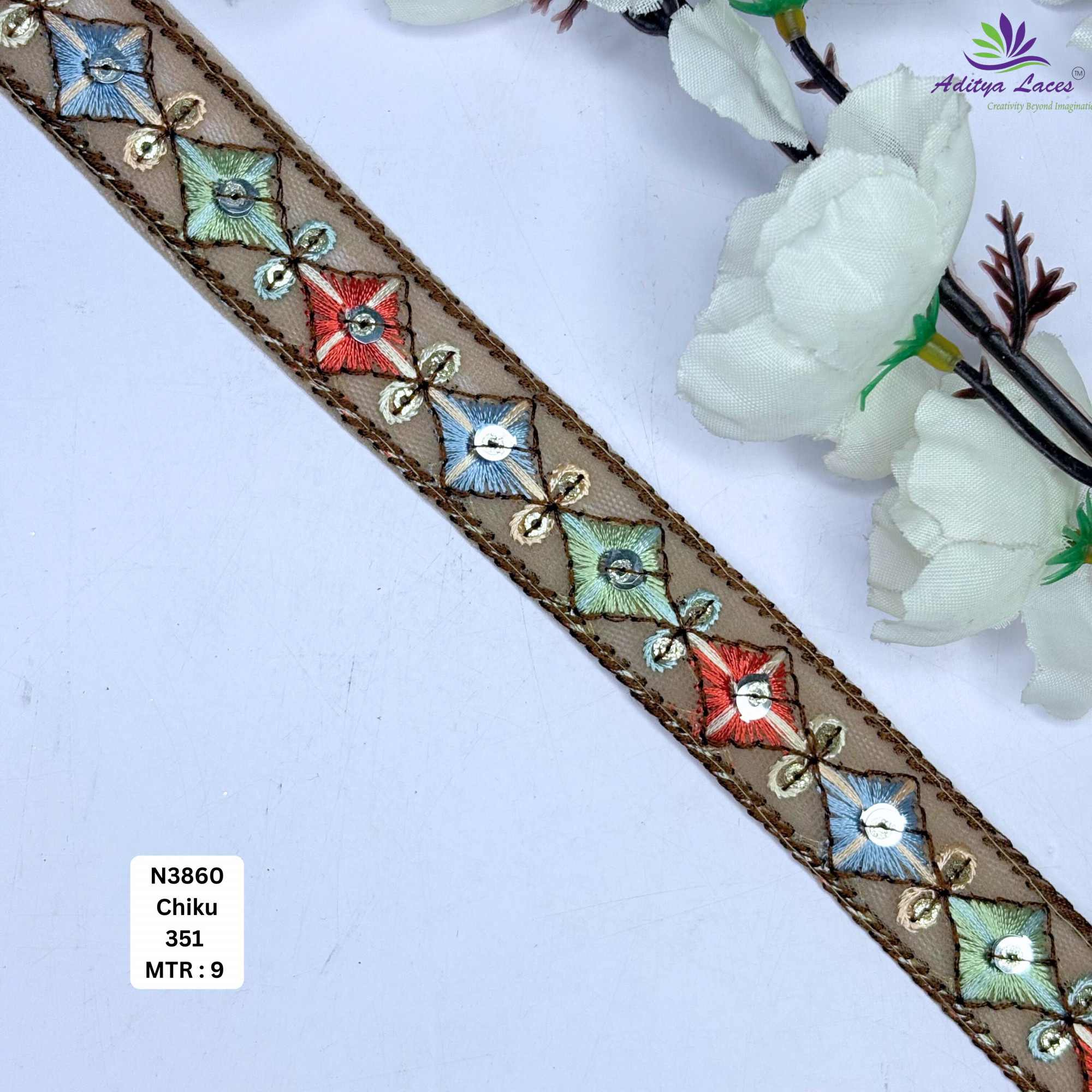 Multicolor Floral Net Embroidery Lace Trim Designer Saree Border Bridal Decorative Lace for Ethnic Fashion Wholesale Supplier
