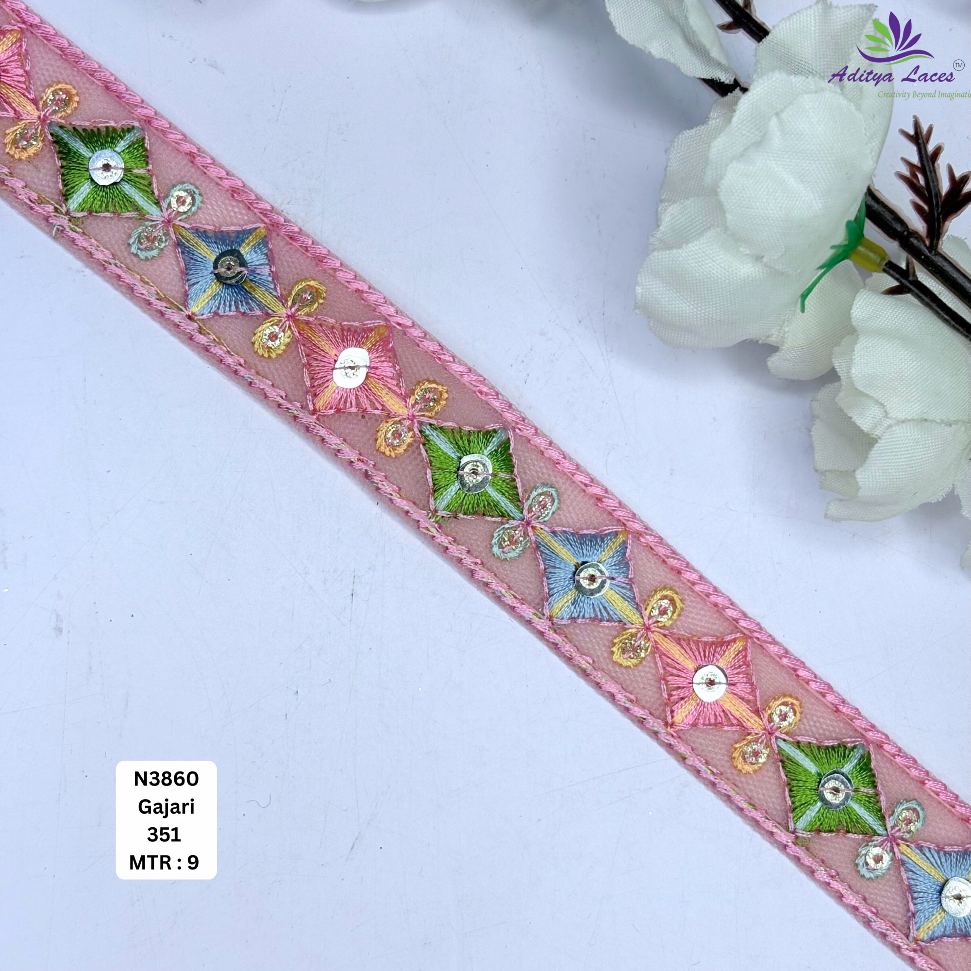 Multicolor Floral Net Embroidery Lace Trim Designer Saree Border Bridal Decorative Lace for Ethnic Fashion Wholesale Supplier