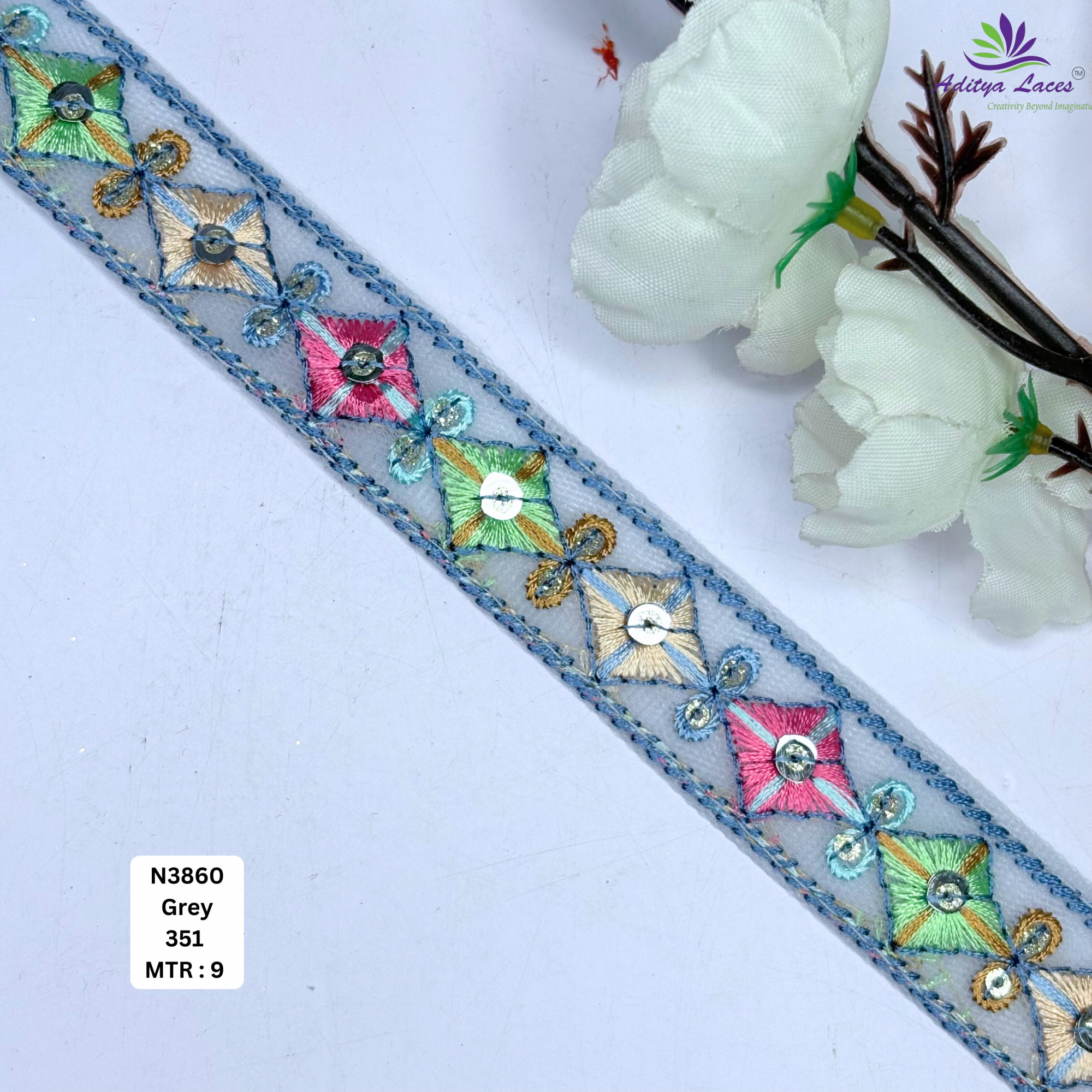 Multicolor Floral Net Embroidery Lace Trim Designer Saree Border Bridal Decorative Lace for Ethnic Fashion Wholesale Supplier