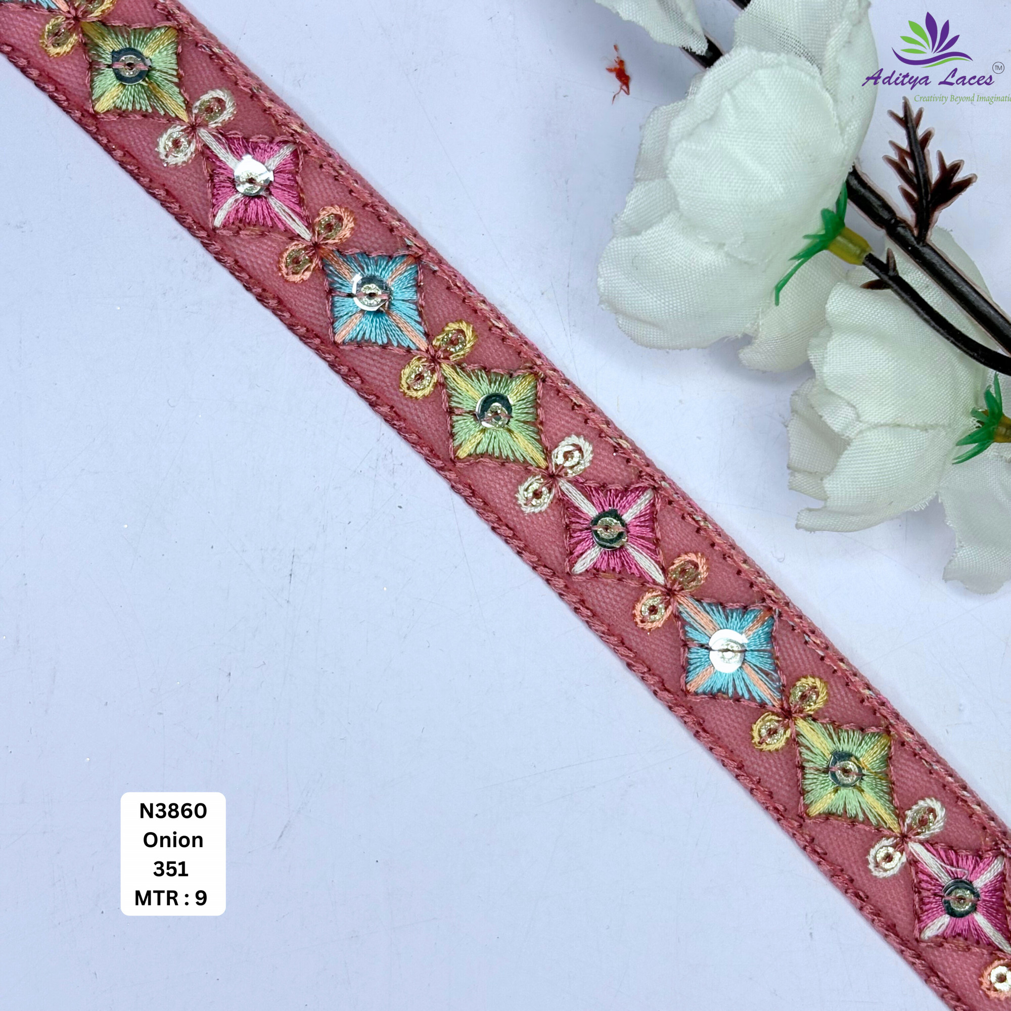 Multicolor Floral Net Embroidery Lace Trim Designer Saree Border Bridal Decorative Lace for Ethnic Fashion Wholesale Supplier