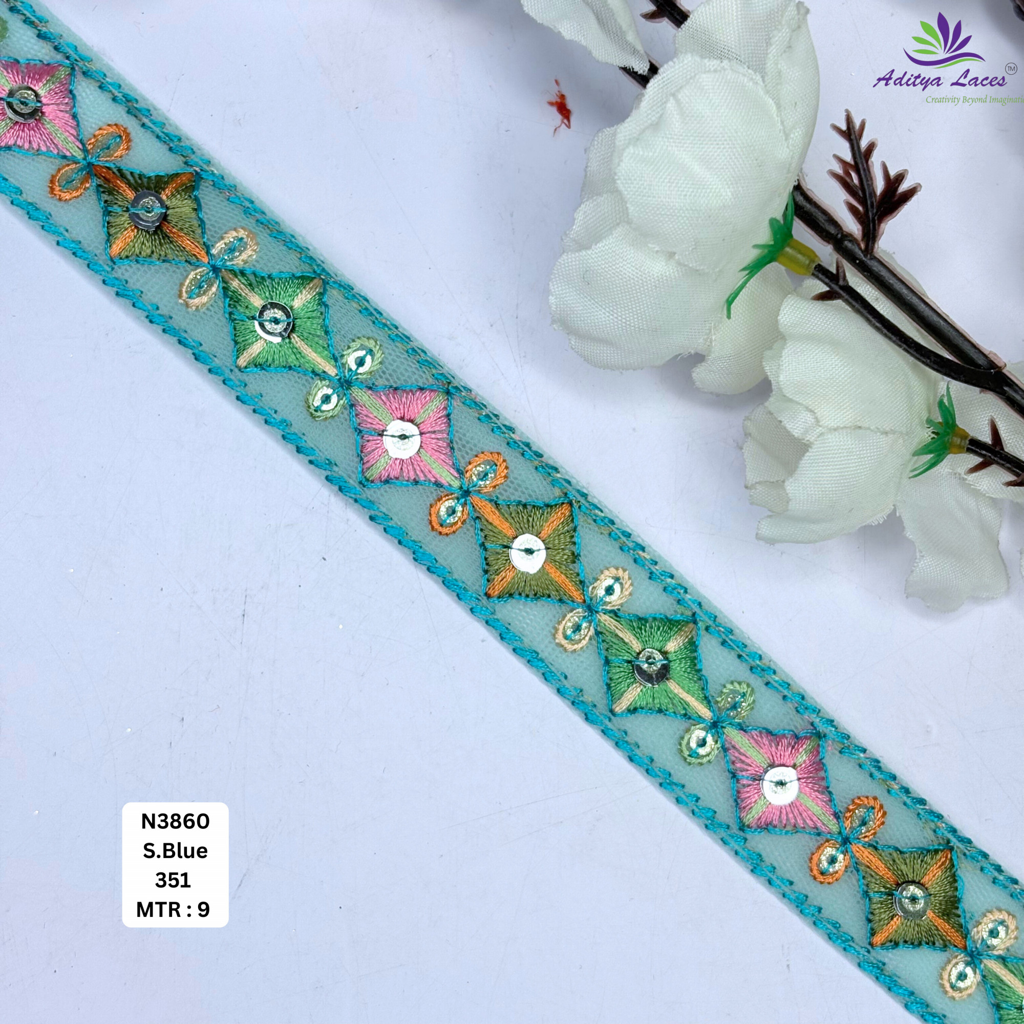 Multicolor Floral Net Embroidery Lace Trim Designer Saree Border Bridal Decorative Lace for Ethnic Fashion Wholesale Supplier