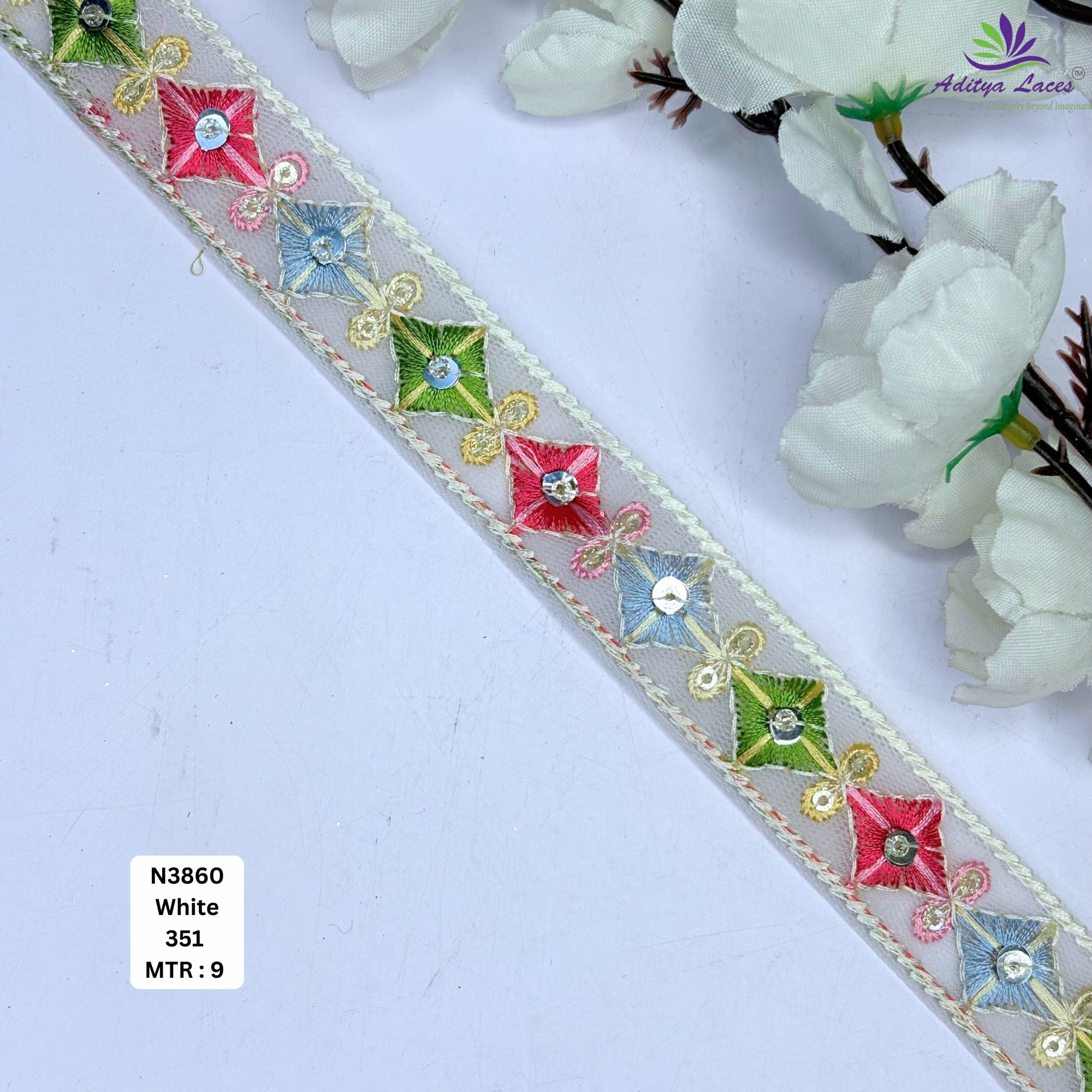 Multicolor Floral Net Embroidery Lace Trim Designer Saree Border Bridal Decorative Lace for Ethnic Fashion Wholesale Supplier