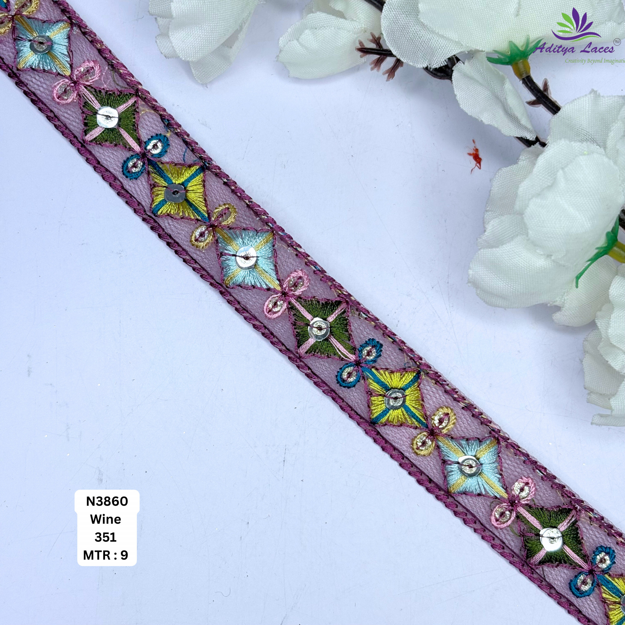 Multicolor Floral Net Embroidery Lace Trim Designer Saree Border Bridal Decorative Lace for Ethnic Fashion Wholesale Supplier