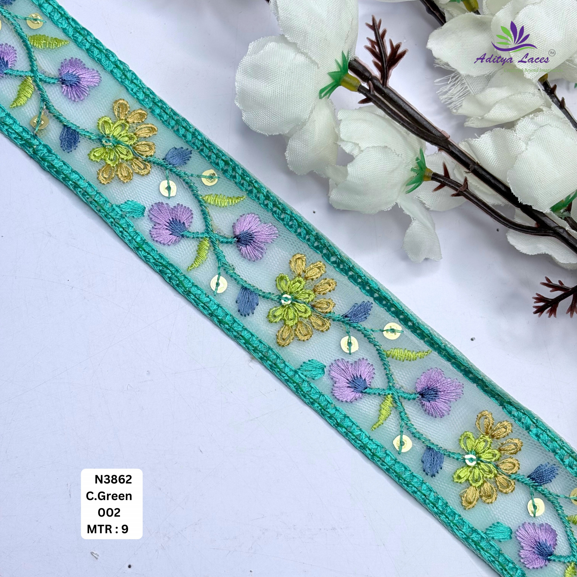 Floral Embroidered Net Lace Border for Saree Bridal Wear