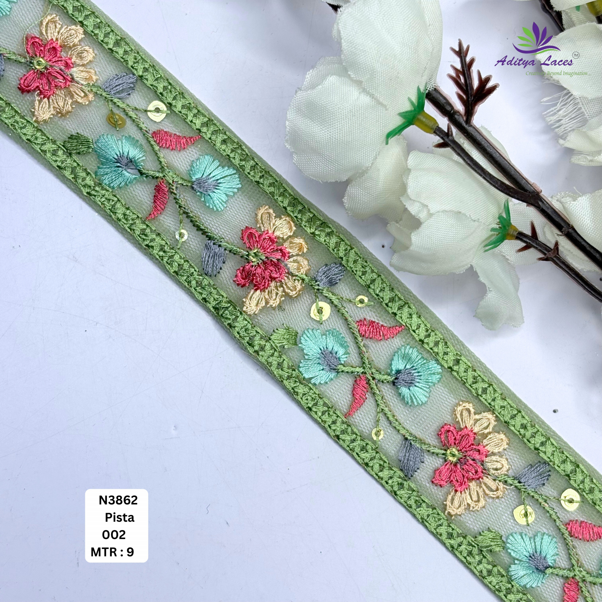 Floral Embroidered Net Lace Border for Saree Bridal Wear