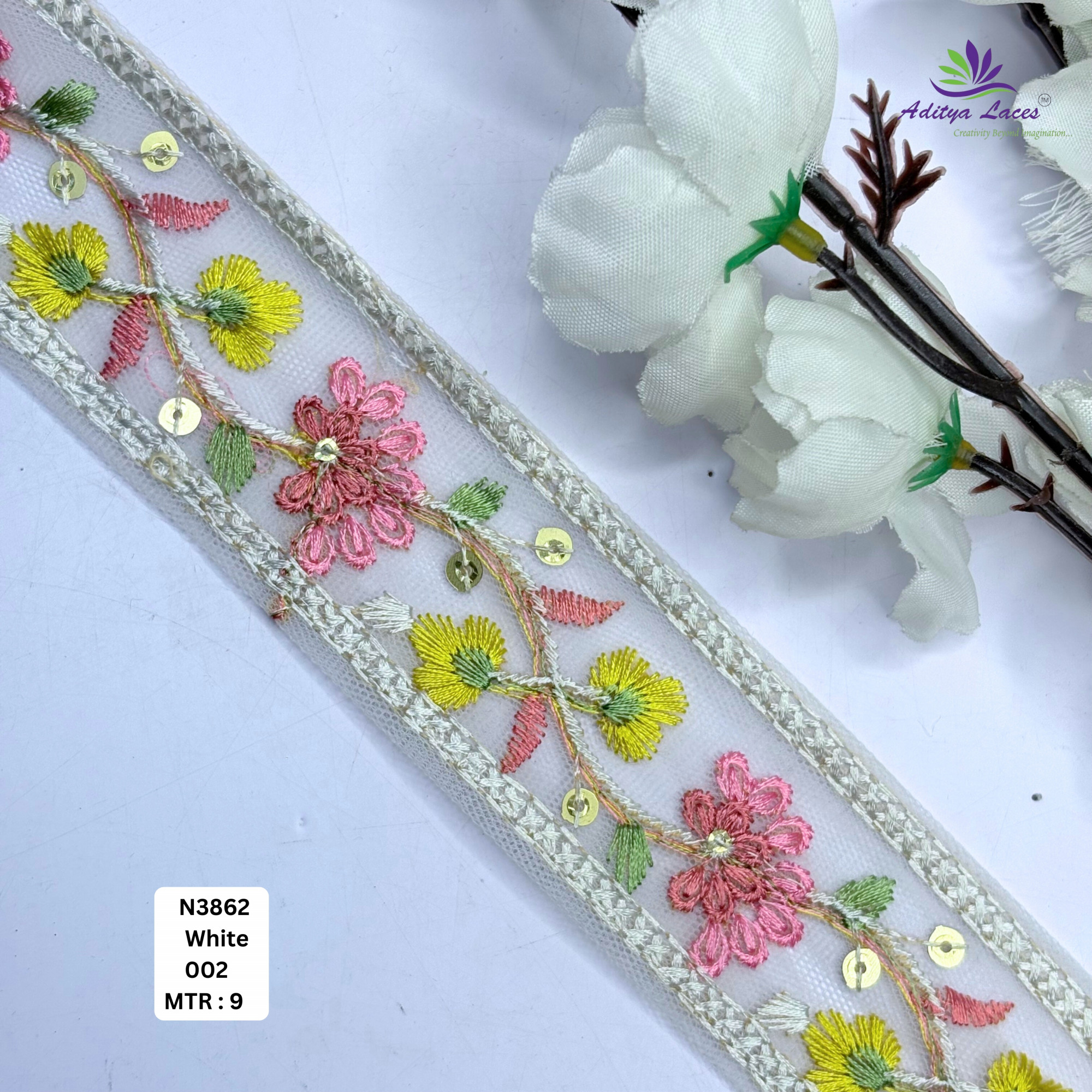Floral Embroidered Net Lace Border for Saree Bridal Wear