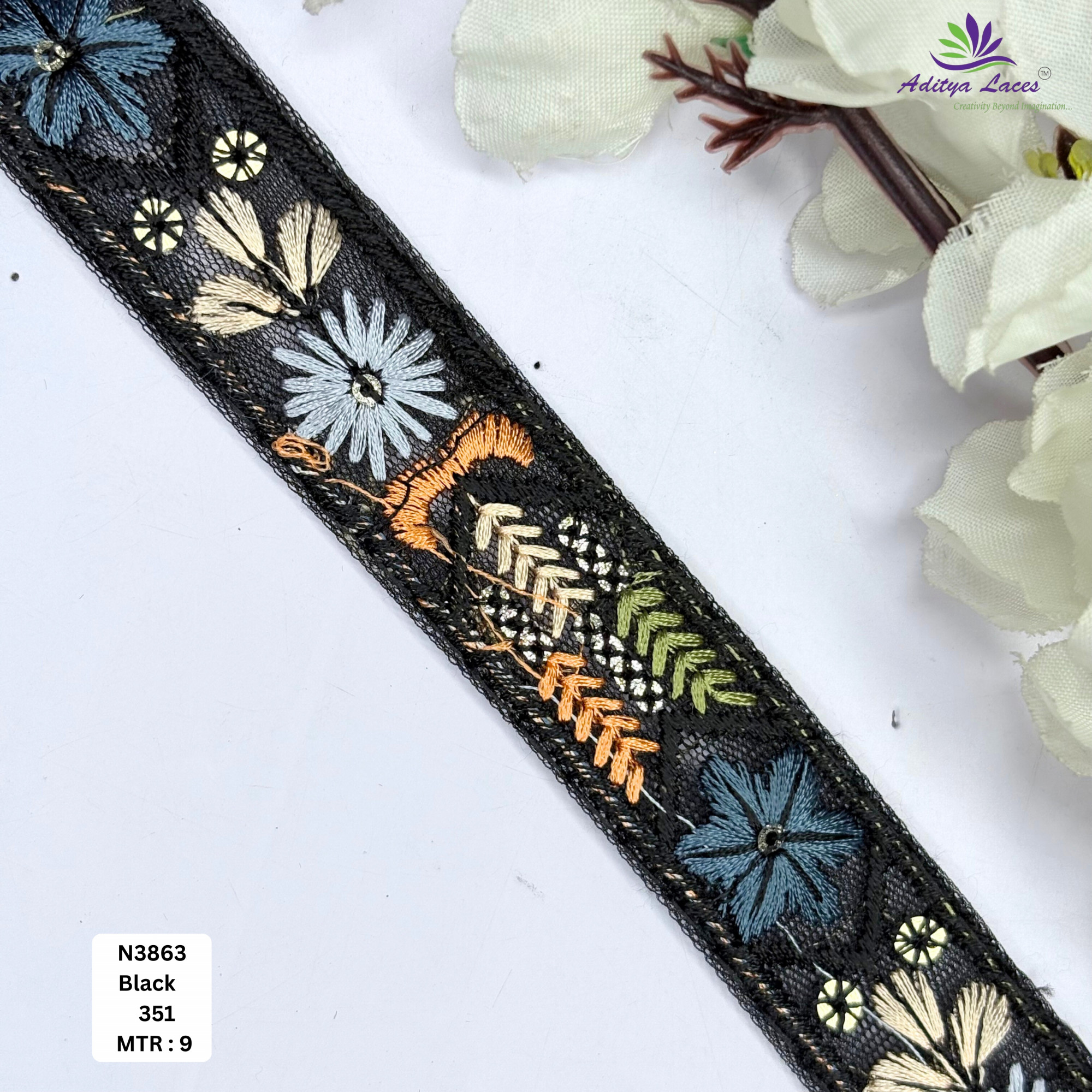 Floral Net Embroidery Lace Trim Designer Saree Borders Bridal Fabric Embellishments