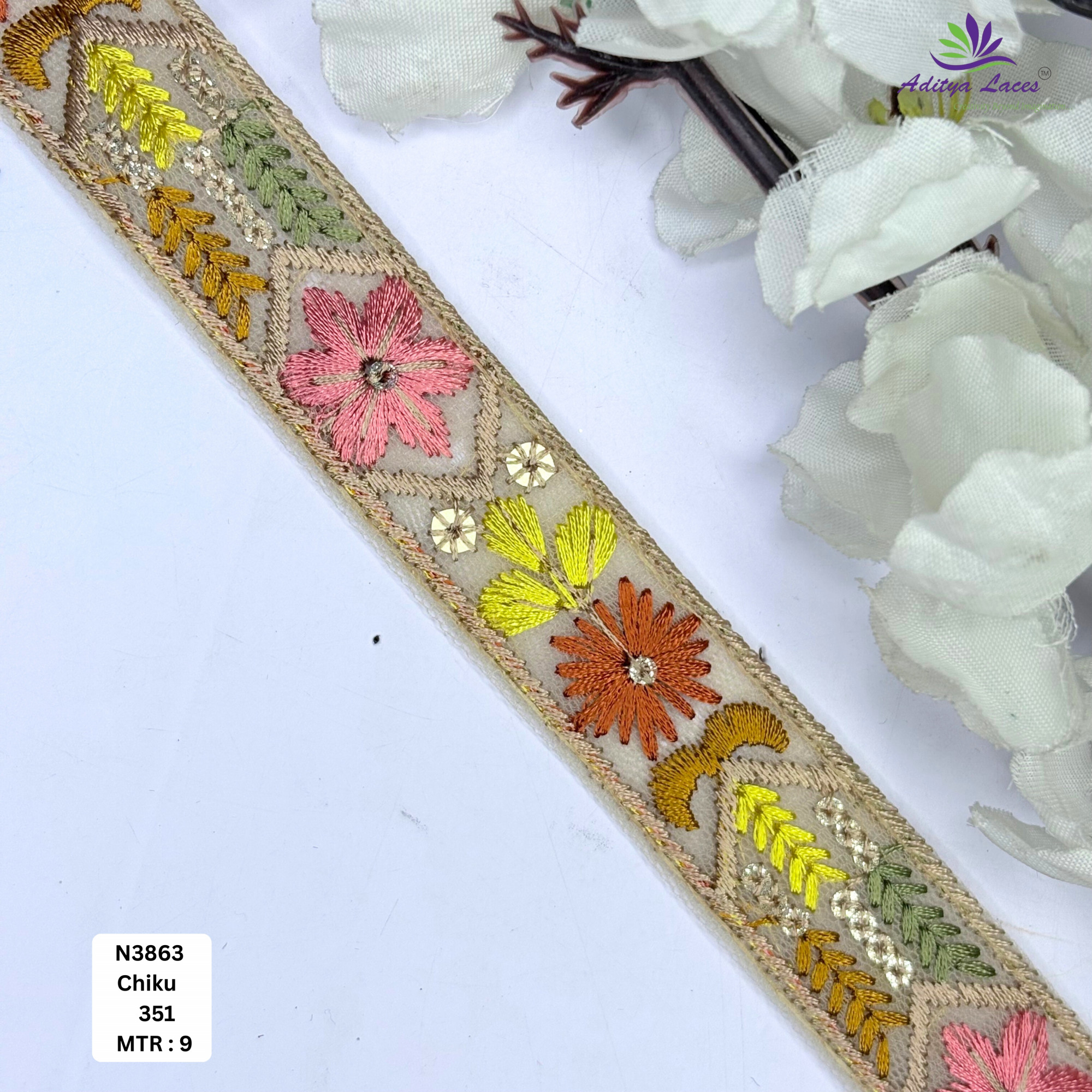 Floral Net Embroidery Lace Trim Designer Saree Borders Bridal Fabric Embellishments