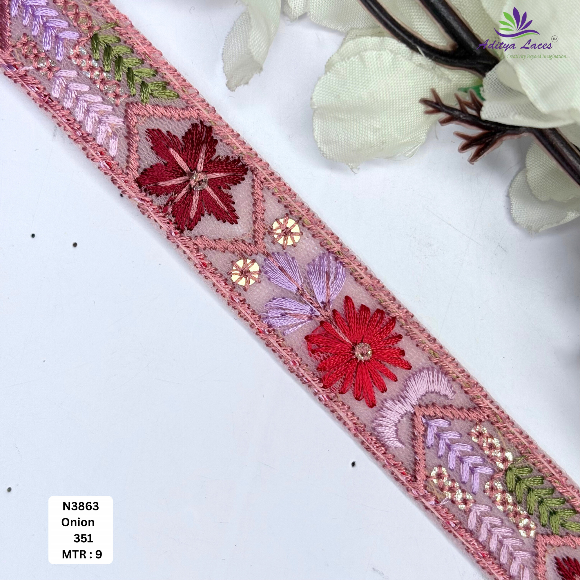 Floral Net Embroidery Lace Trim Designer Saree Borders Bridal Fabric Embellishments