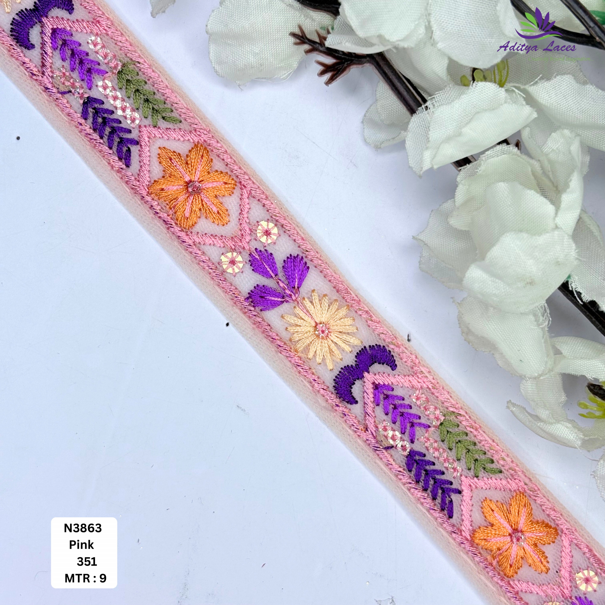 Floral Net Embroidery Lace Trim Designer Saree Borders Bridal Fabric Embellishments
