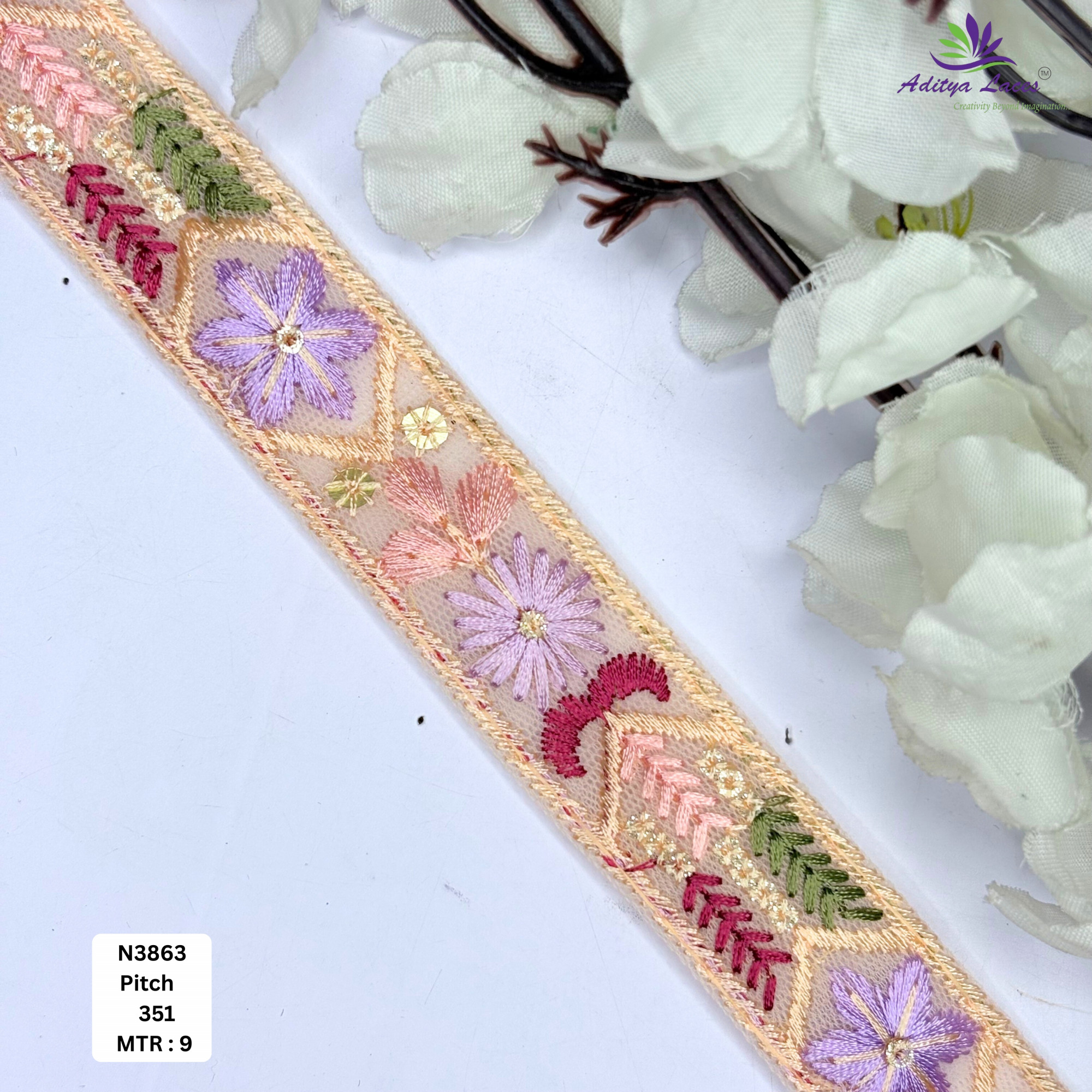 Floral Net Embroidery Lace Trim Designer Saree Borders Bridal Fabric Embellishments