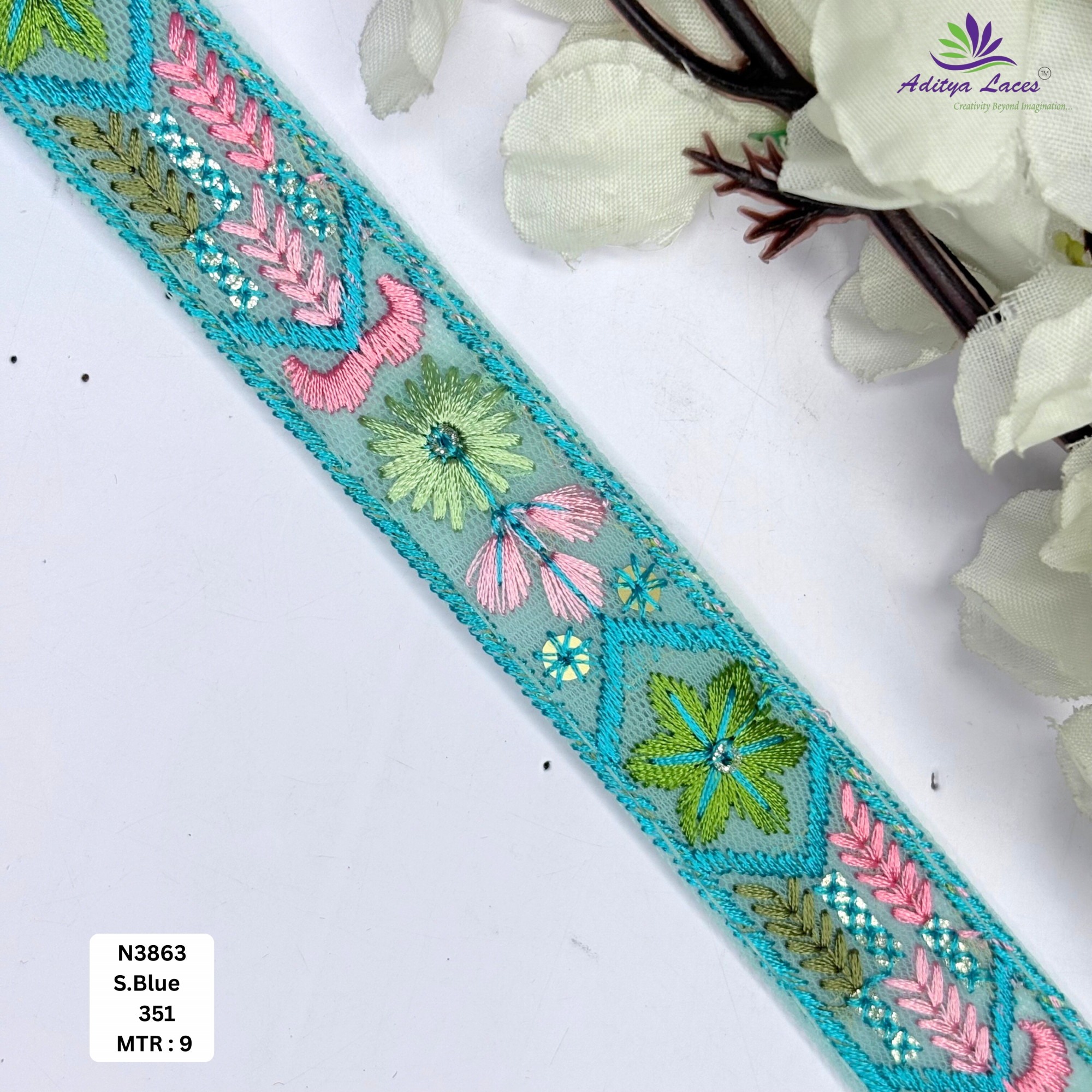 Floral Net Embroidery Lace Trim Designer Saree Borders Bridal Fabric Embellishments