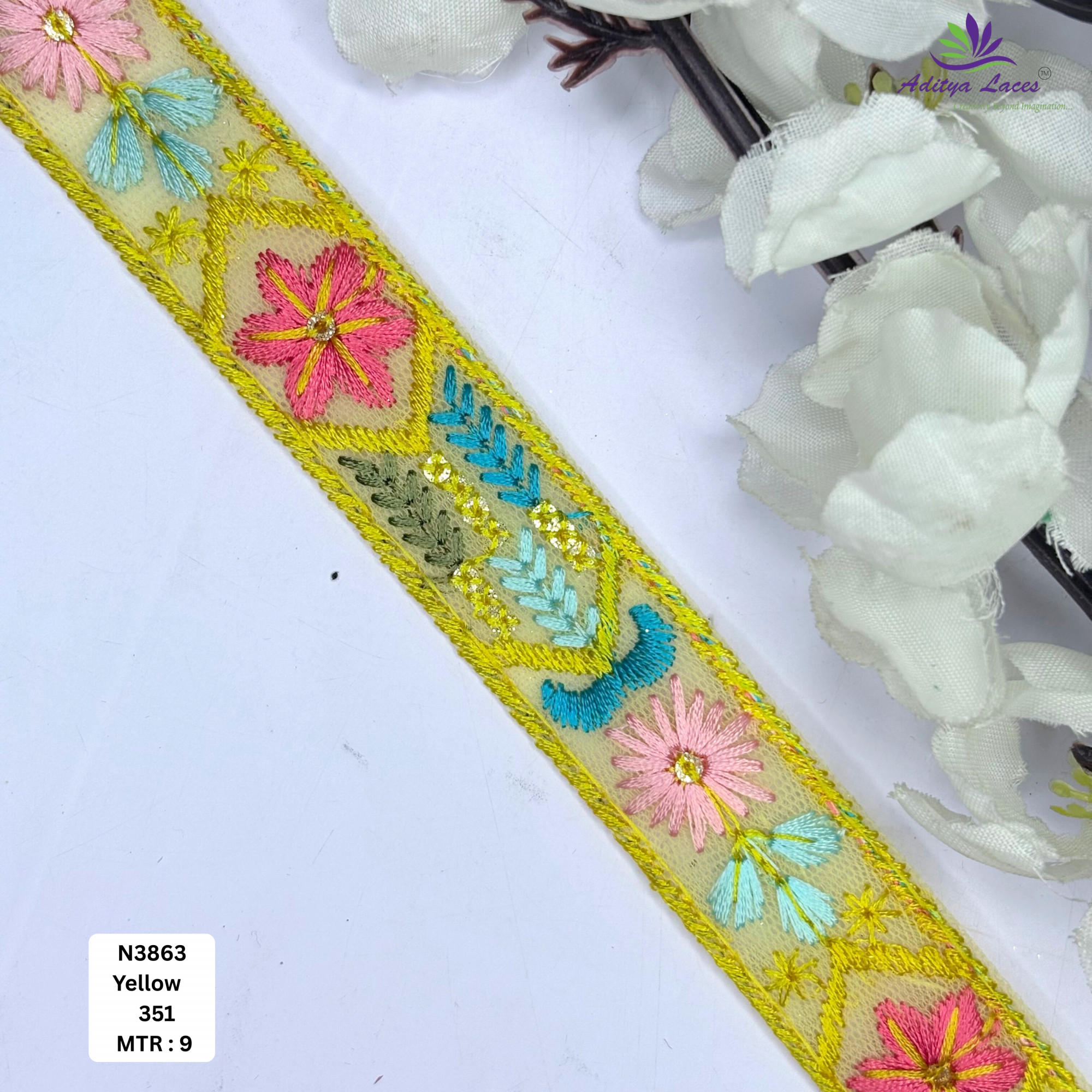 Floral Net Embroidery Lace Trim Designer Saree Borders Bridal Fabric Embellishments