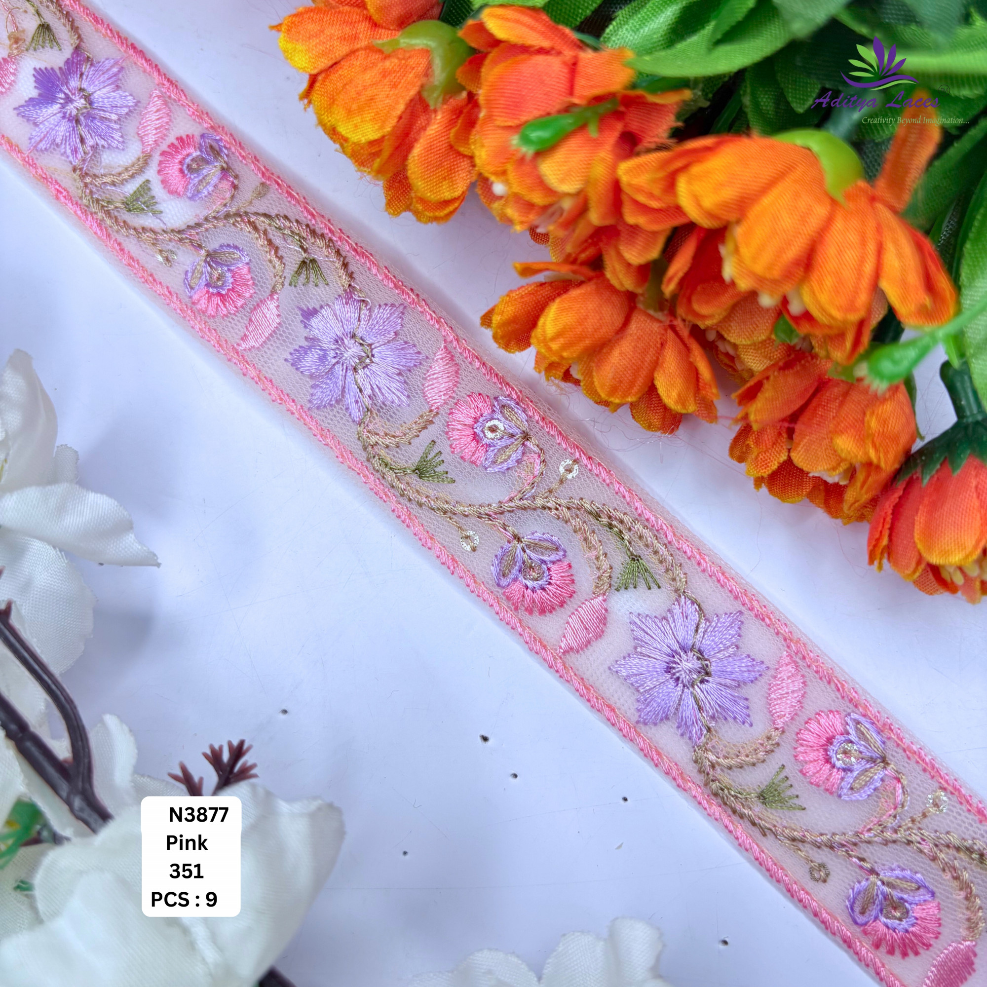 Decorative Embroidered Net Lace Border for Saree Bridal Wear