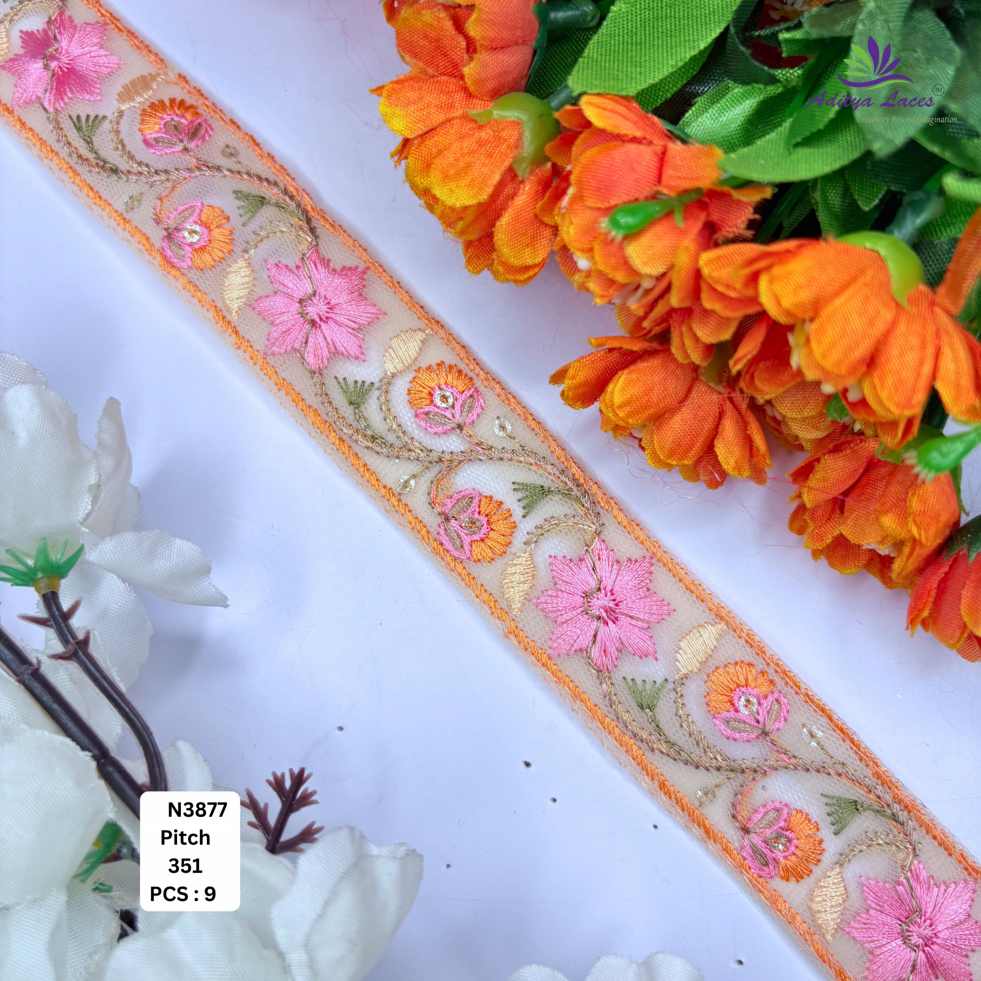 Decorative Embroidered Net Lace Border for Saree Bridal Wear