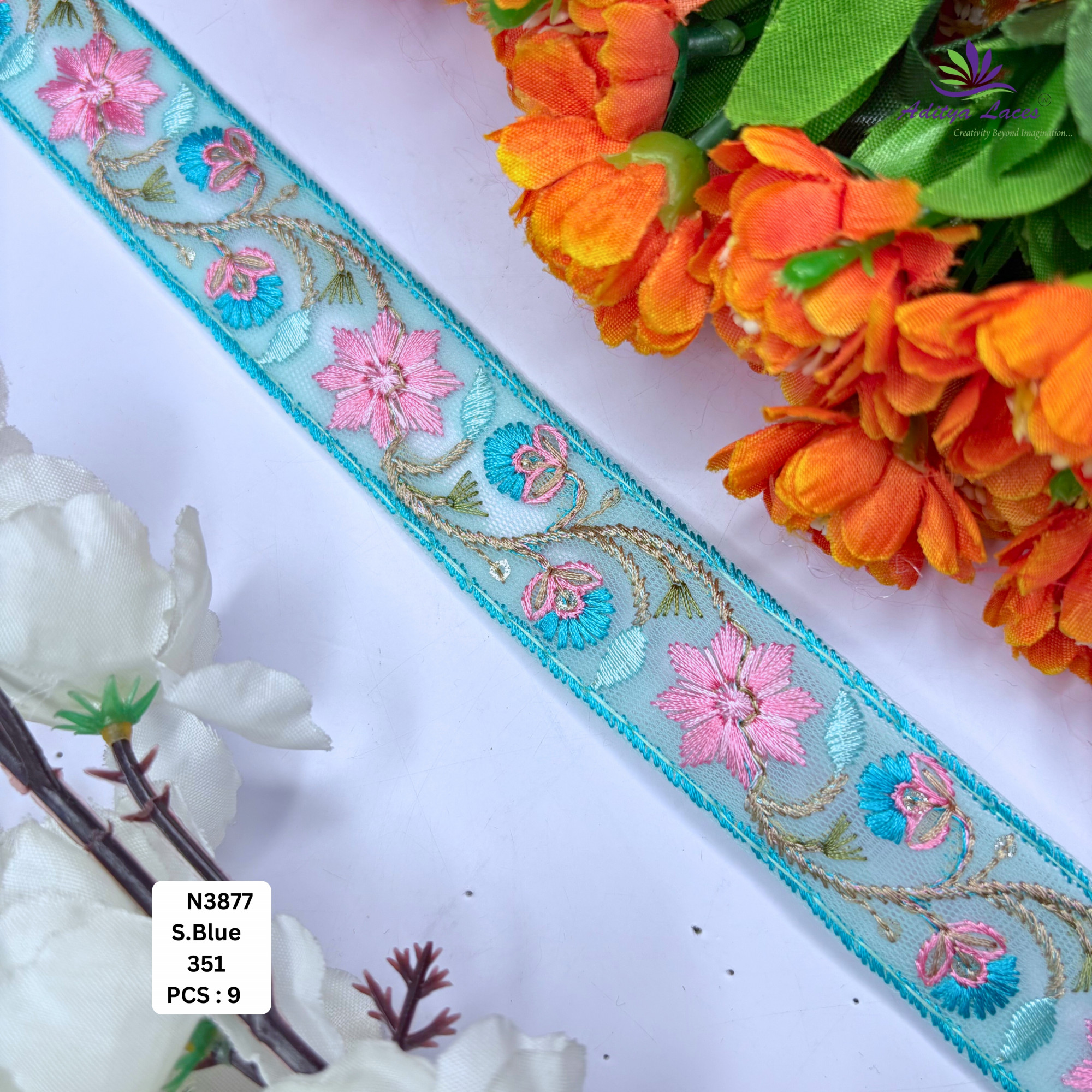 Decorative Embroidered Net Lace Border for Saree Bridal Wear
