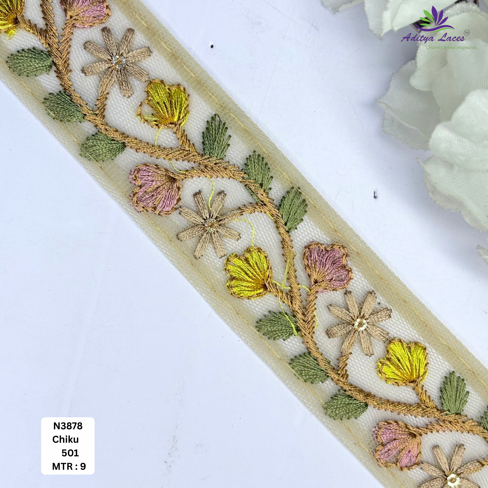 Floral Embroidered Net Lace Border for Saree Bridal Wear