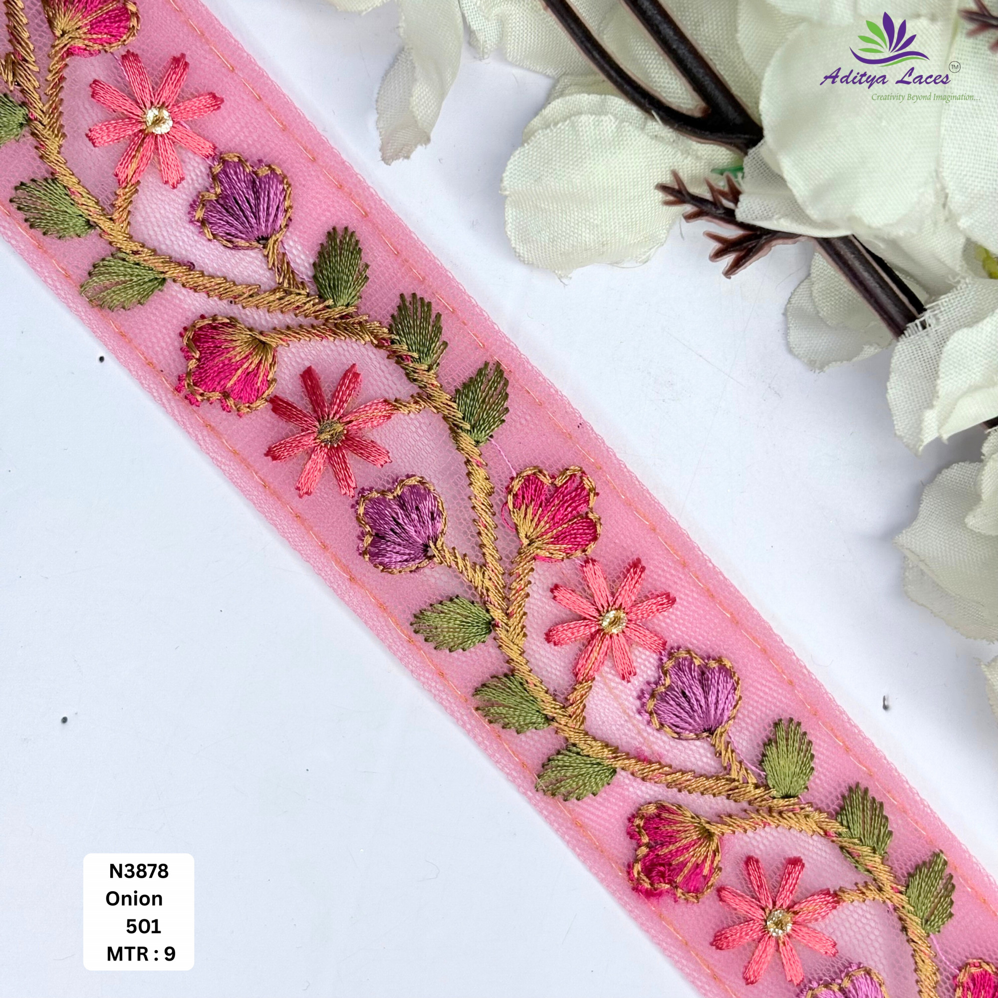 Floral Embroidered Net Lace Border for Saree Bridal Wear