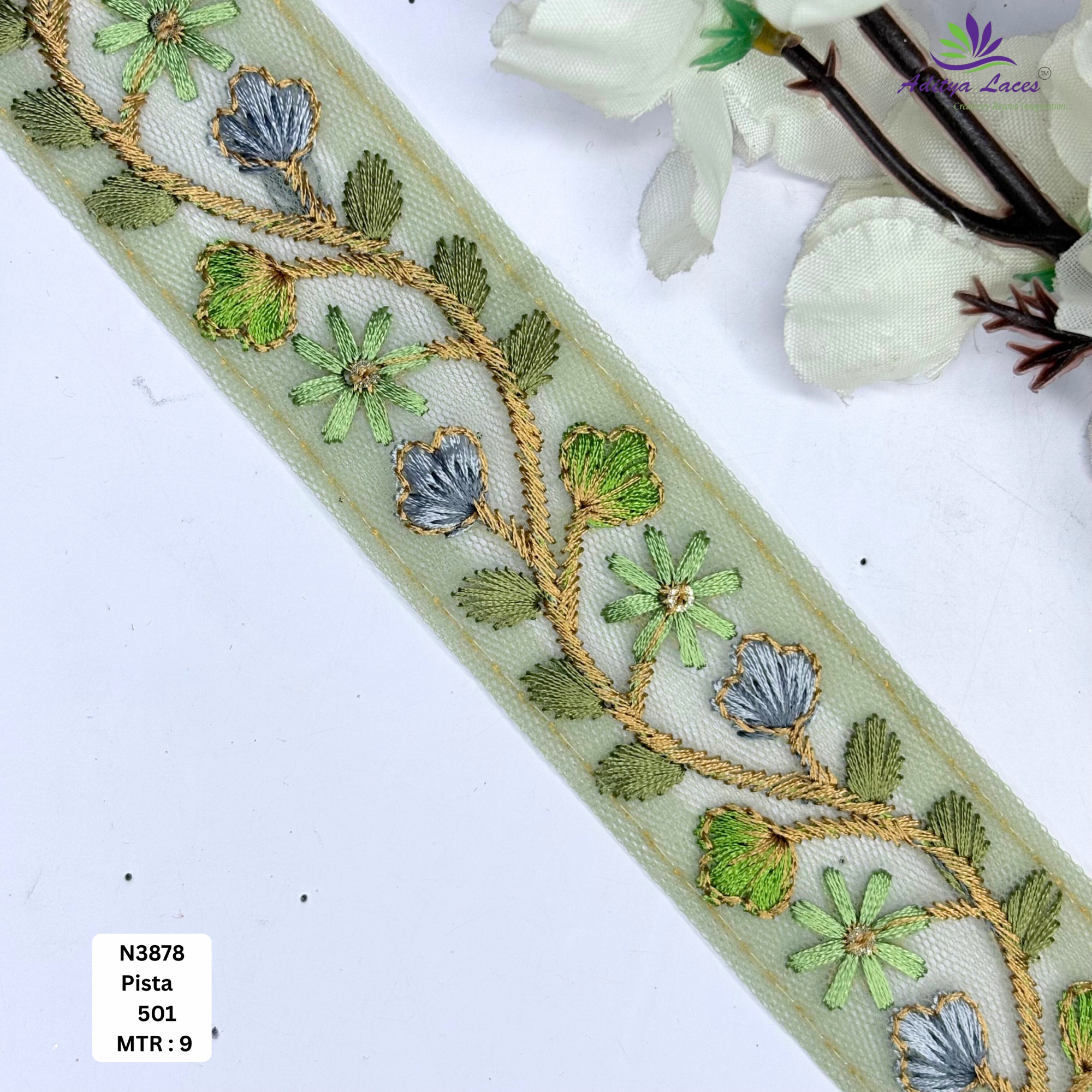 Floral Embroidered Net Lace Border for Saree Bridal Wear