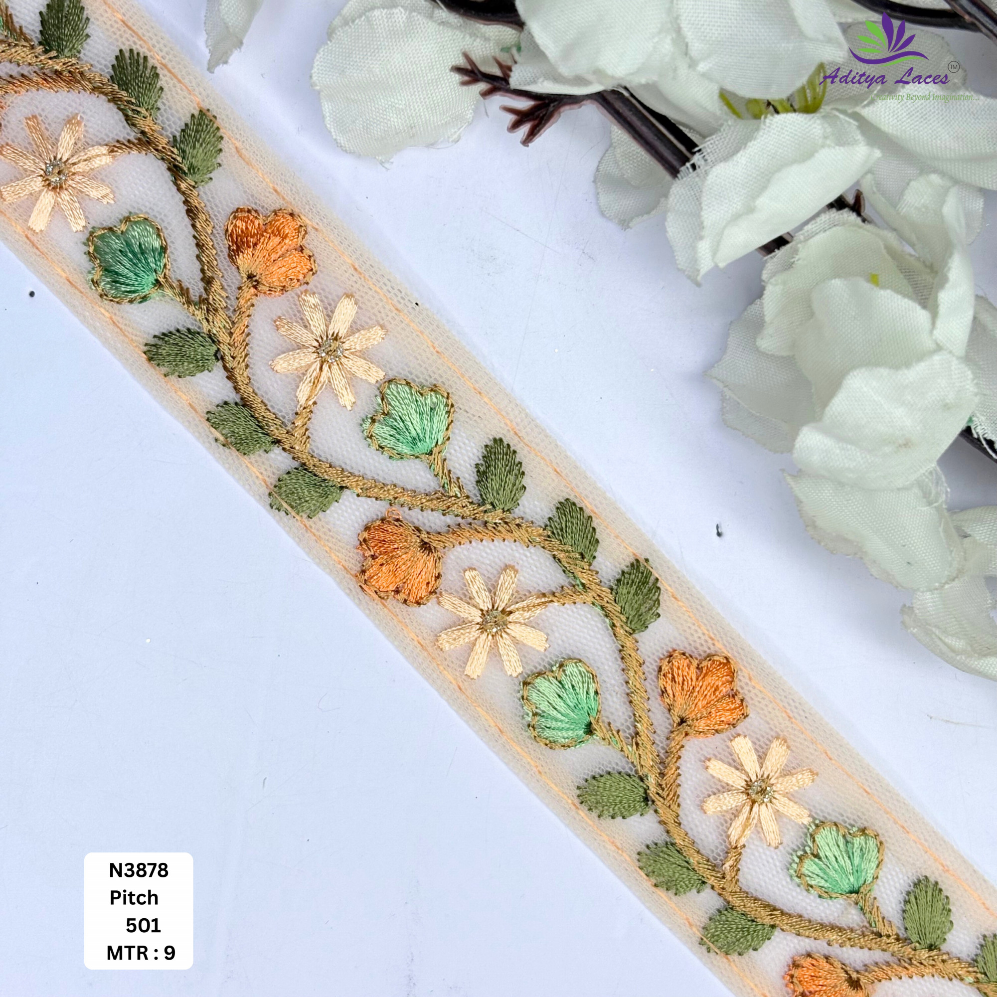 Floral Embroidered Net Lace Border for Saree Bridal Wear
