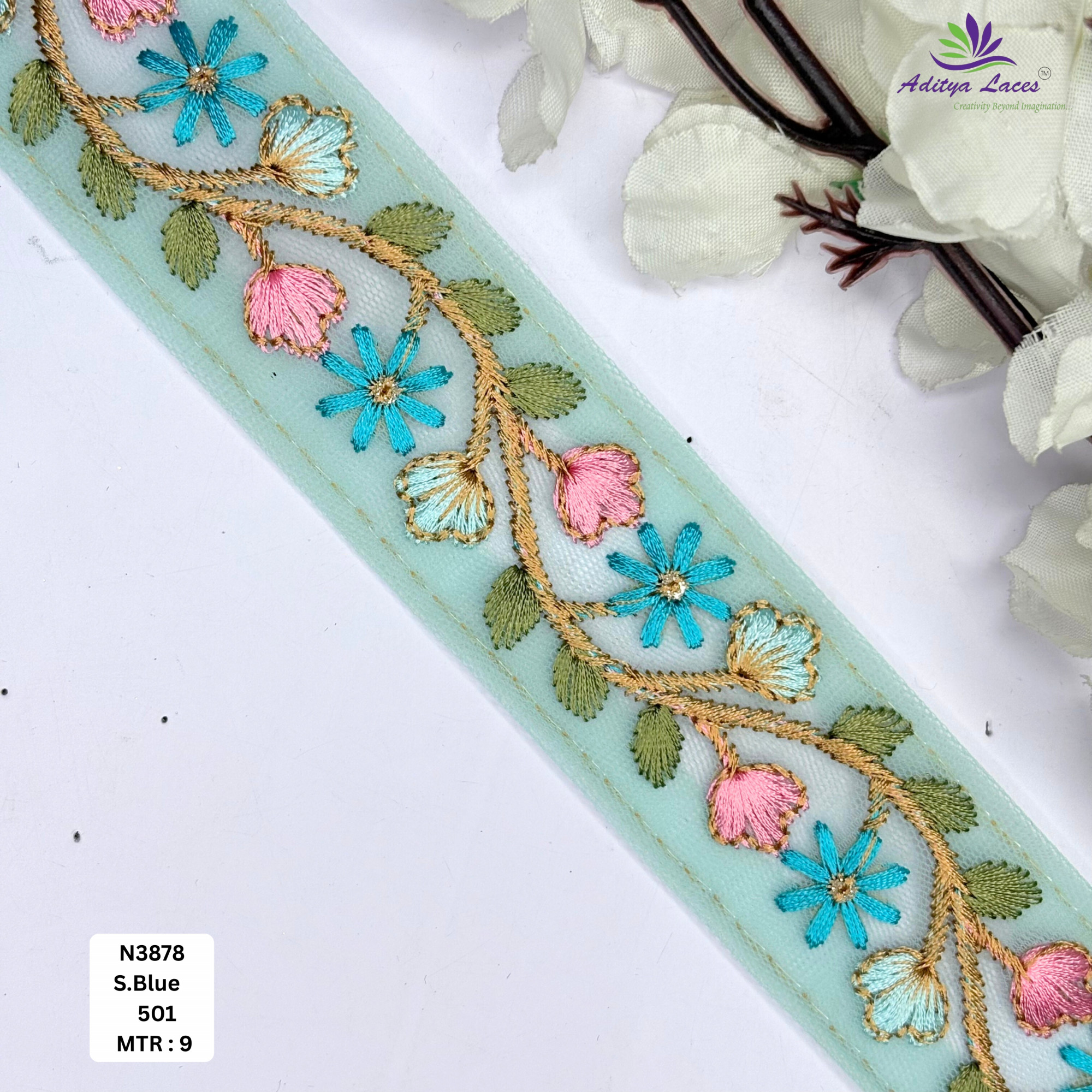 Floral Embroidered Net Lace Border for Saree Bridal Wear