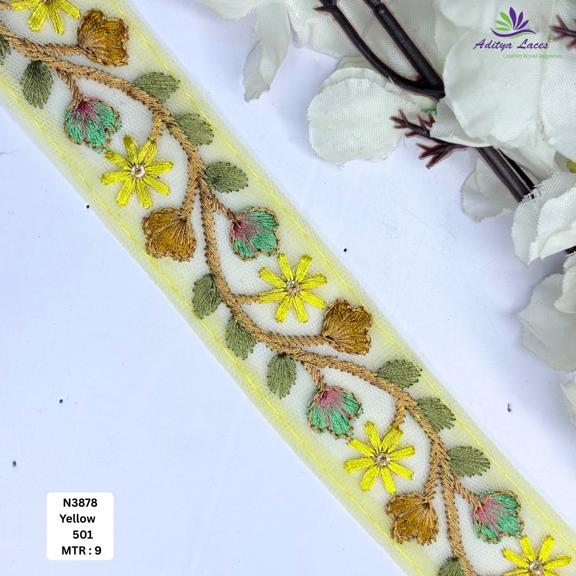 Floral Embroidered Net Lace Border for Saree Bridal Wear