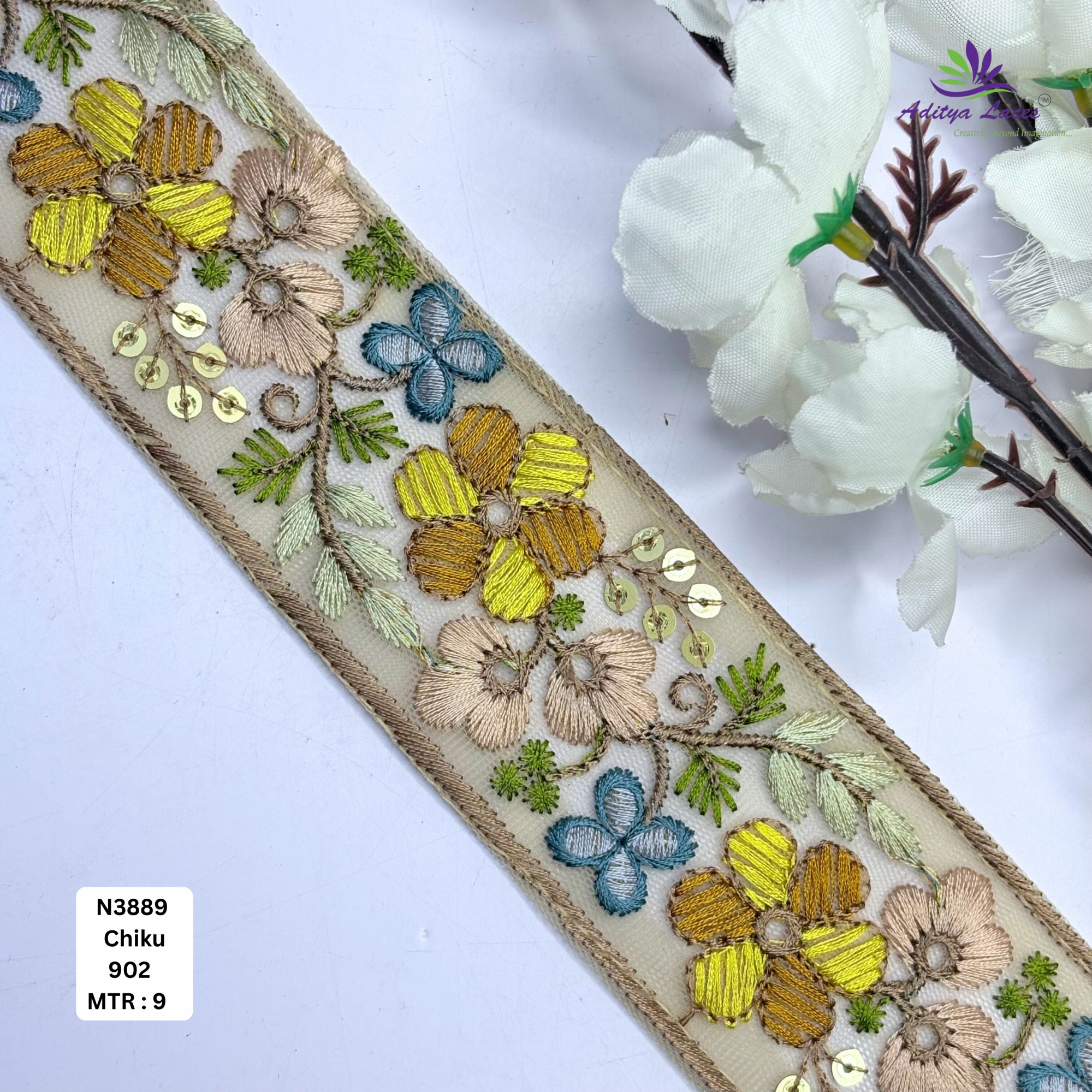 Multi-Color Floral Net Embroidery Lace Rolls Designer Saree Borders Bridal Fabric Embellishments