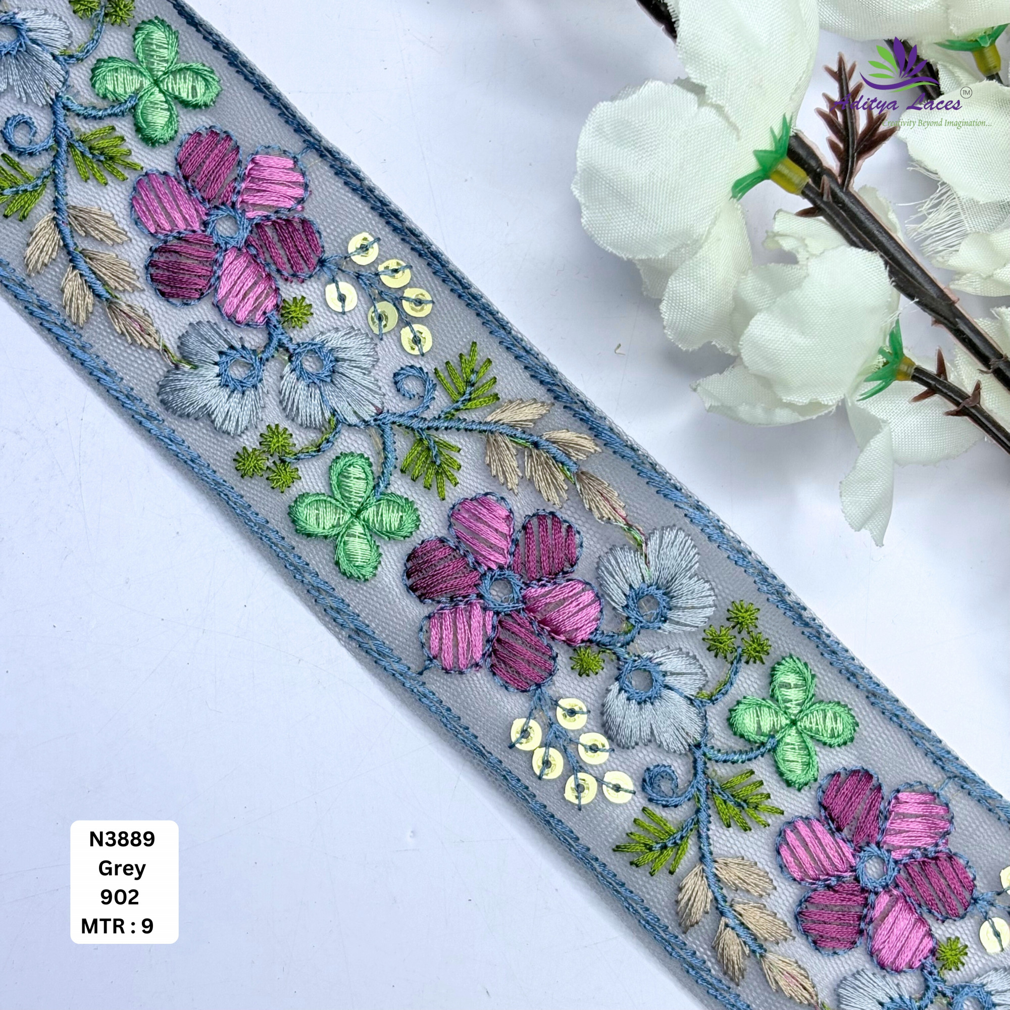 Multi-Color Floral Net Embroidery Lace Rolls Designer Saree Borders Bridal Fabric Embellishments