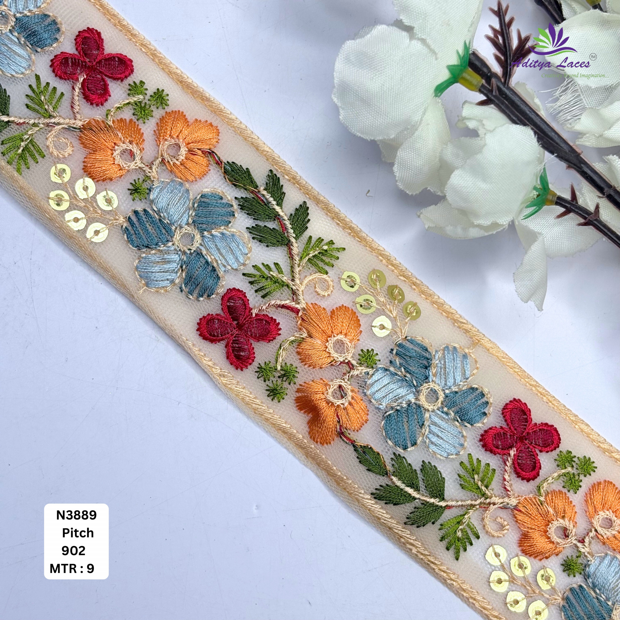 Multi-Color Floral Net Embroidery Lace Rolls Designer Saree Borders Bridal Fabric Embellishments