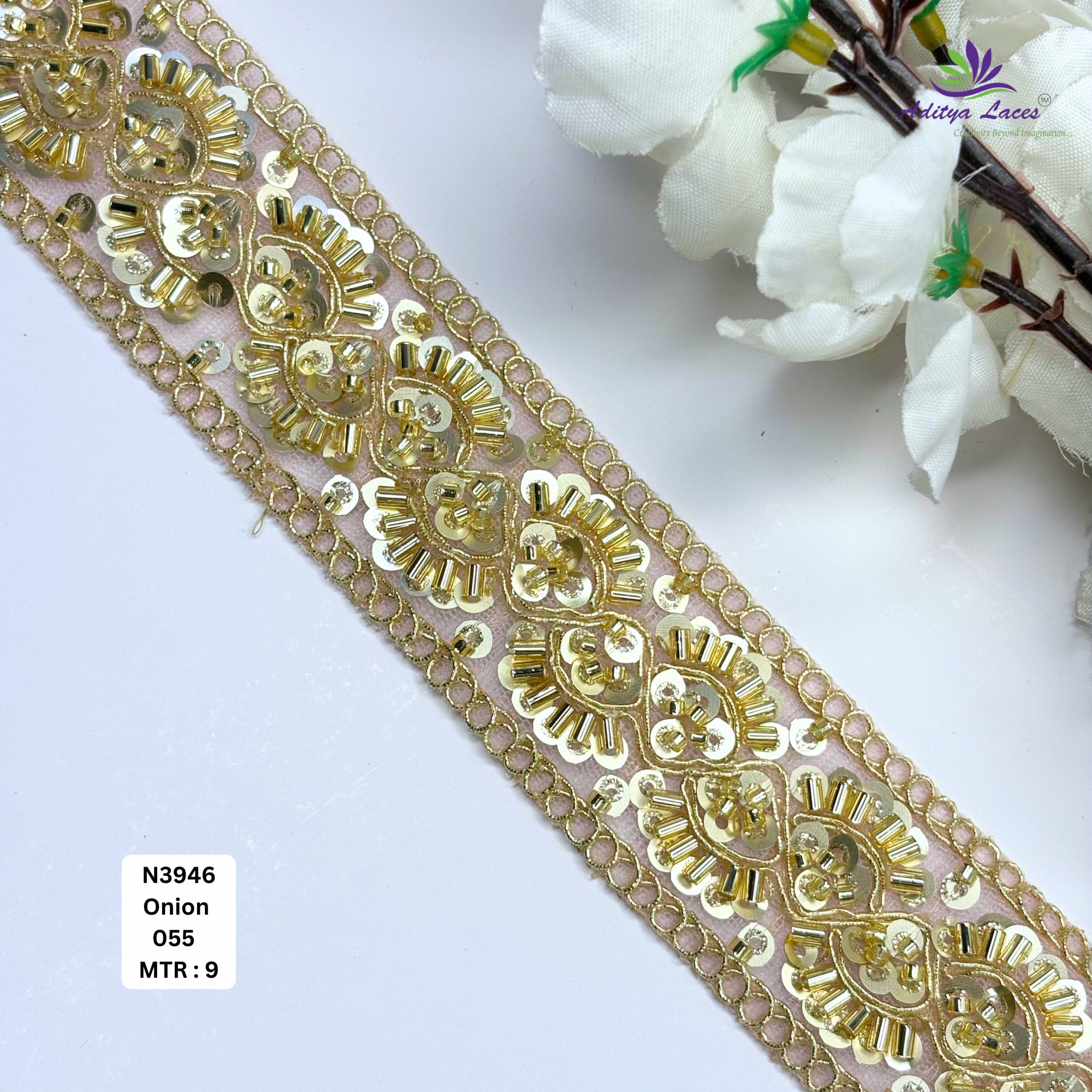 Royal Fancy Beaded Saree Lace for Kurti Dupatta