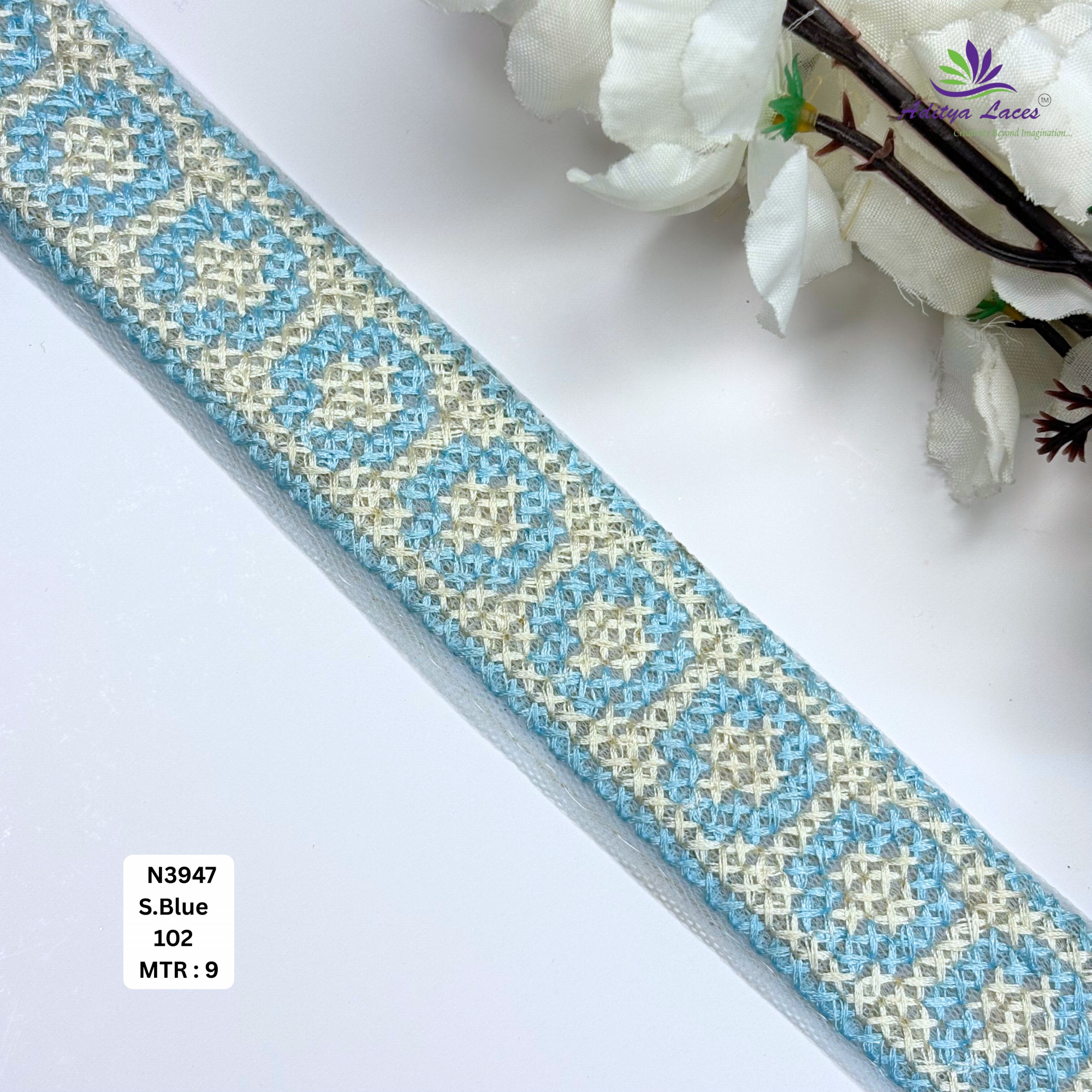 Floral Embroidered Net Lace Border for Saree Bridal Wear