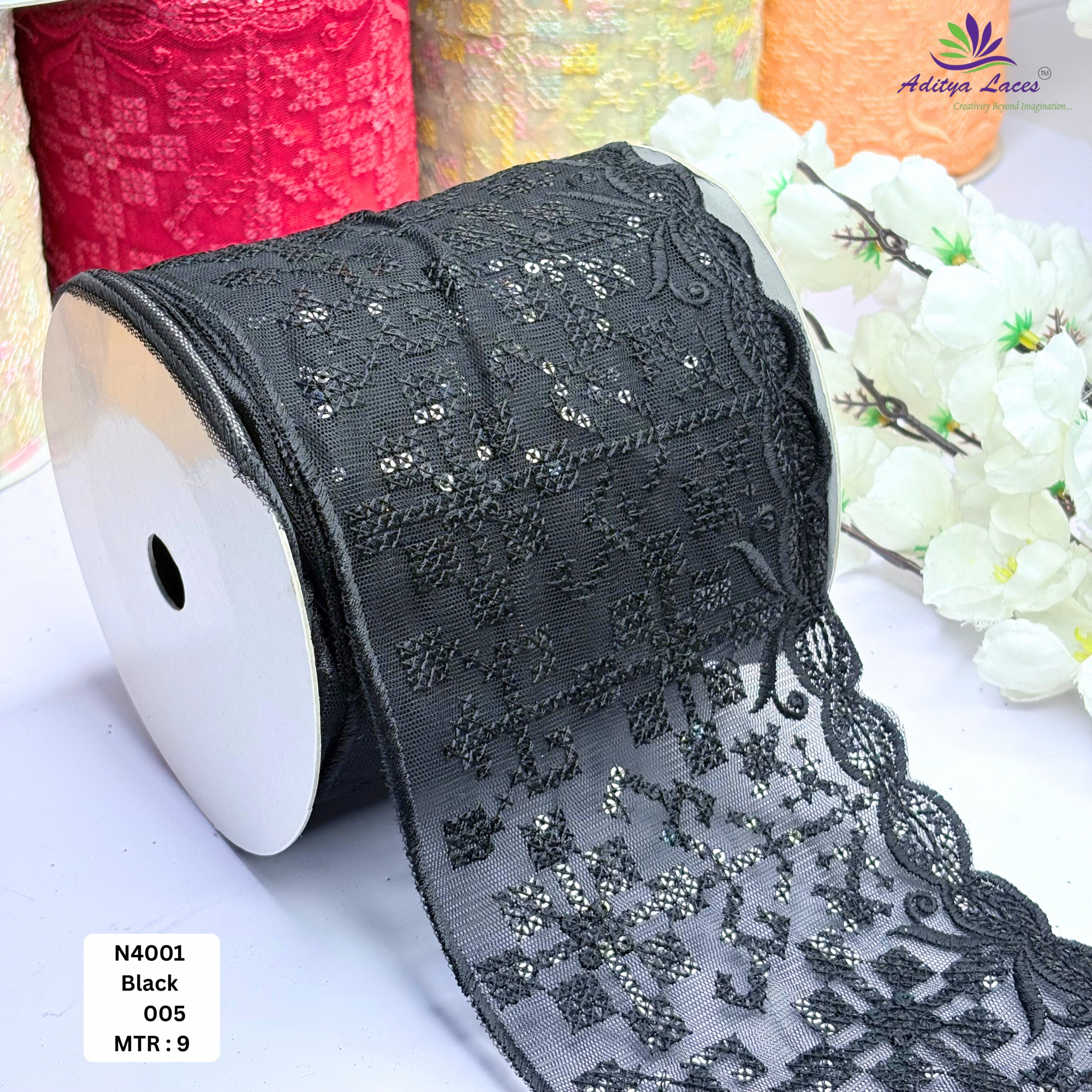Fancy Embroidered Net Lace Border for Saree Bridal Wear